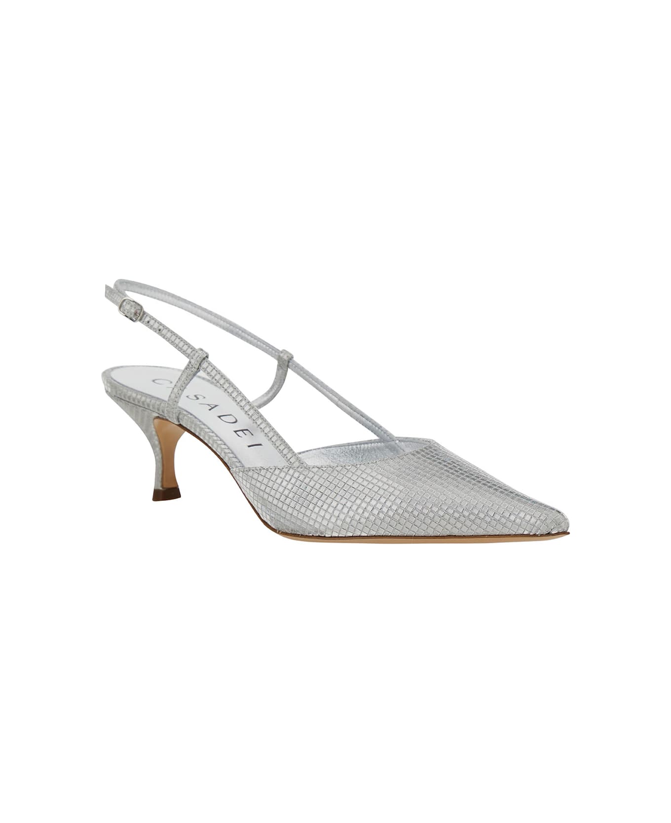 Casadei Silver Slingback Pumps With Kitten Heel In Reflective Metallic Fabric Woman - SILVER ハイヒール