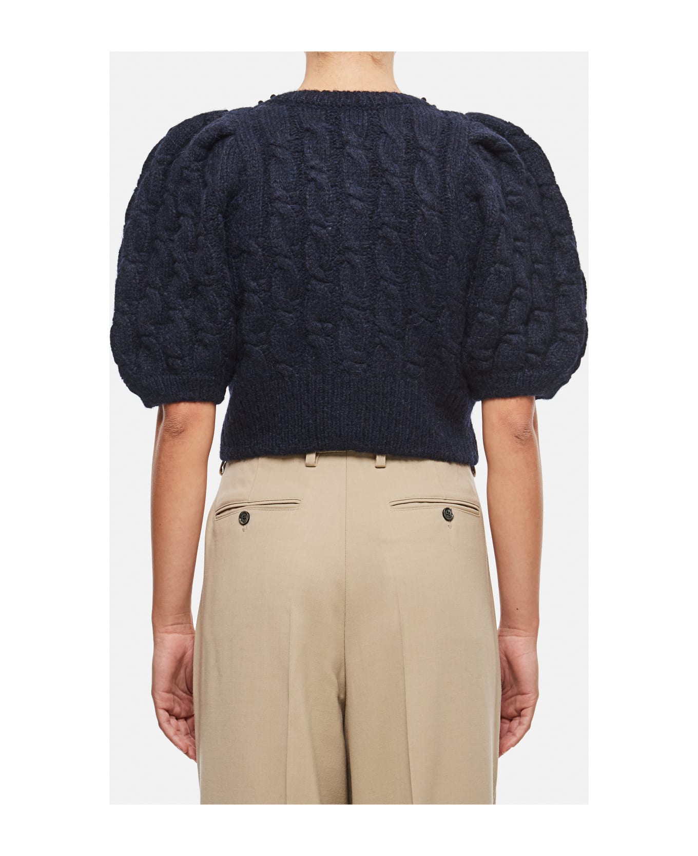 Simone Rocha Cropped Cable Puff Sleeve Cardigan - Blue