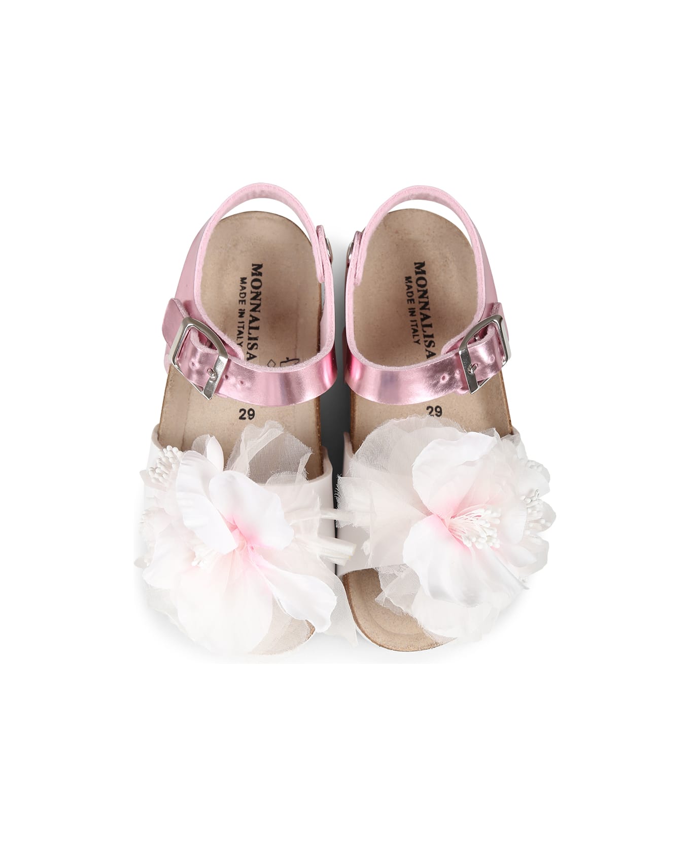 Monnalisa Pink Sandals For Girl With Flowers - Pink
