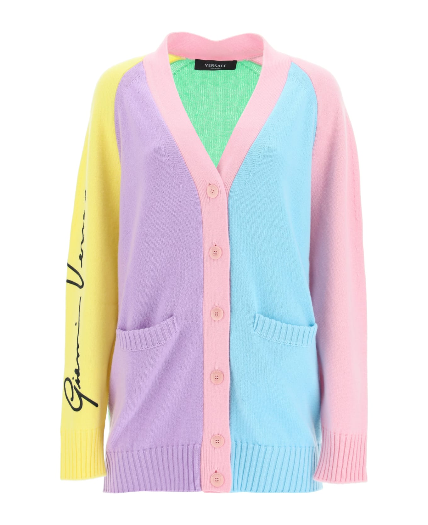 Versace Maxi Cardigan Gv Signature - PINK/GREEN