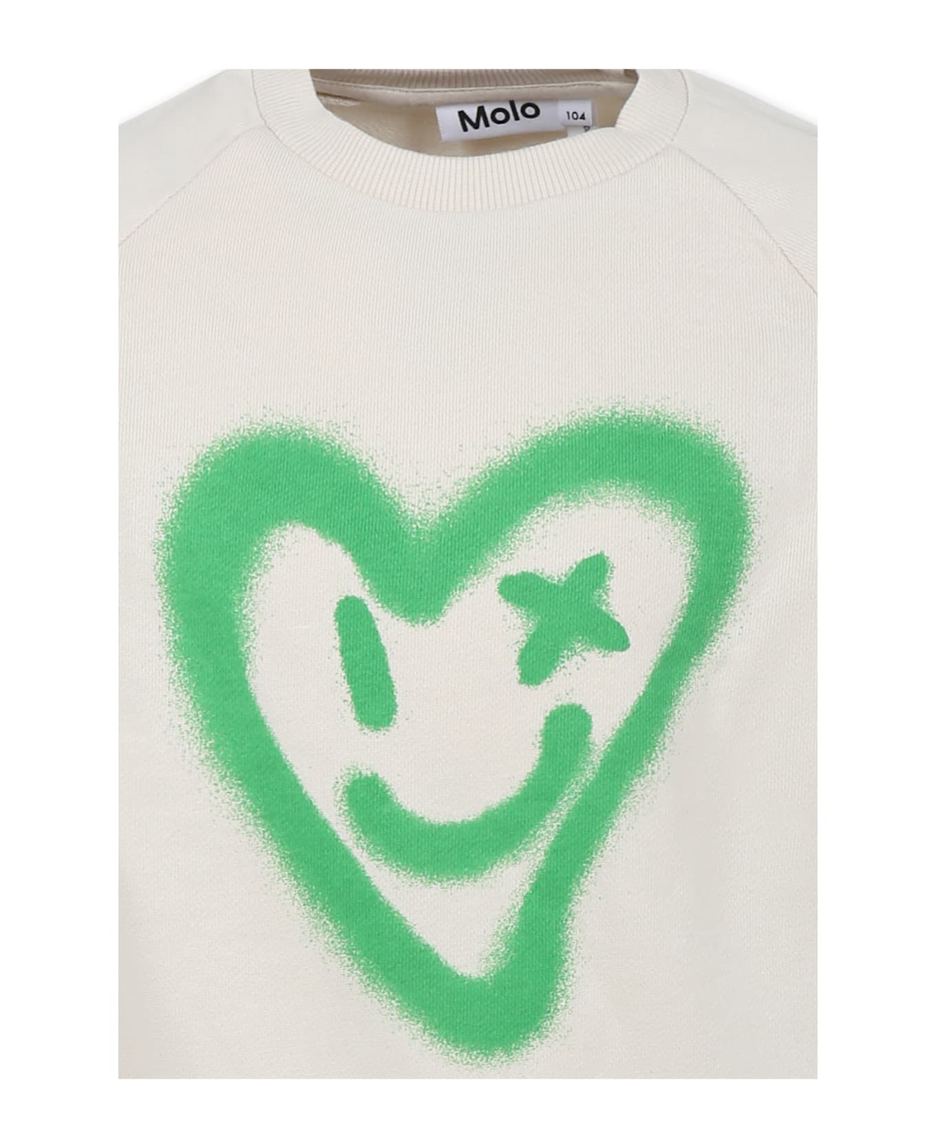 Molo Ivory Sweatshirt For Girl With Heart - Ivory