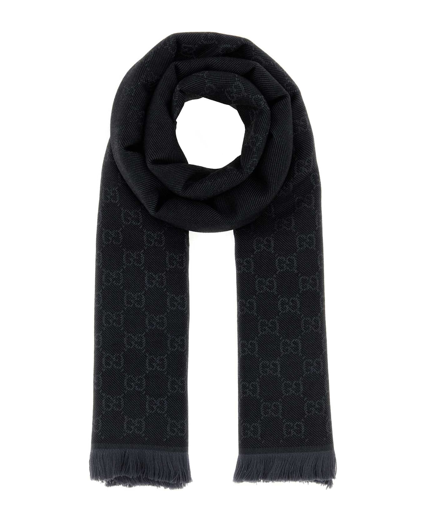 Gucci Embroidered Wool Scarf - BLACKLIGHTGREY