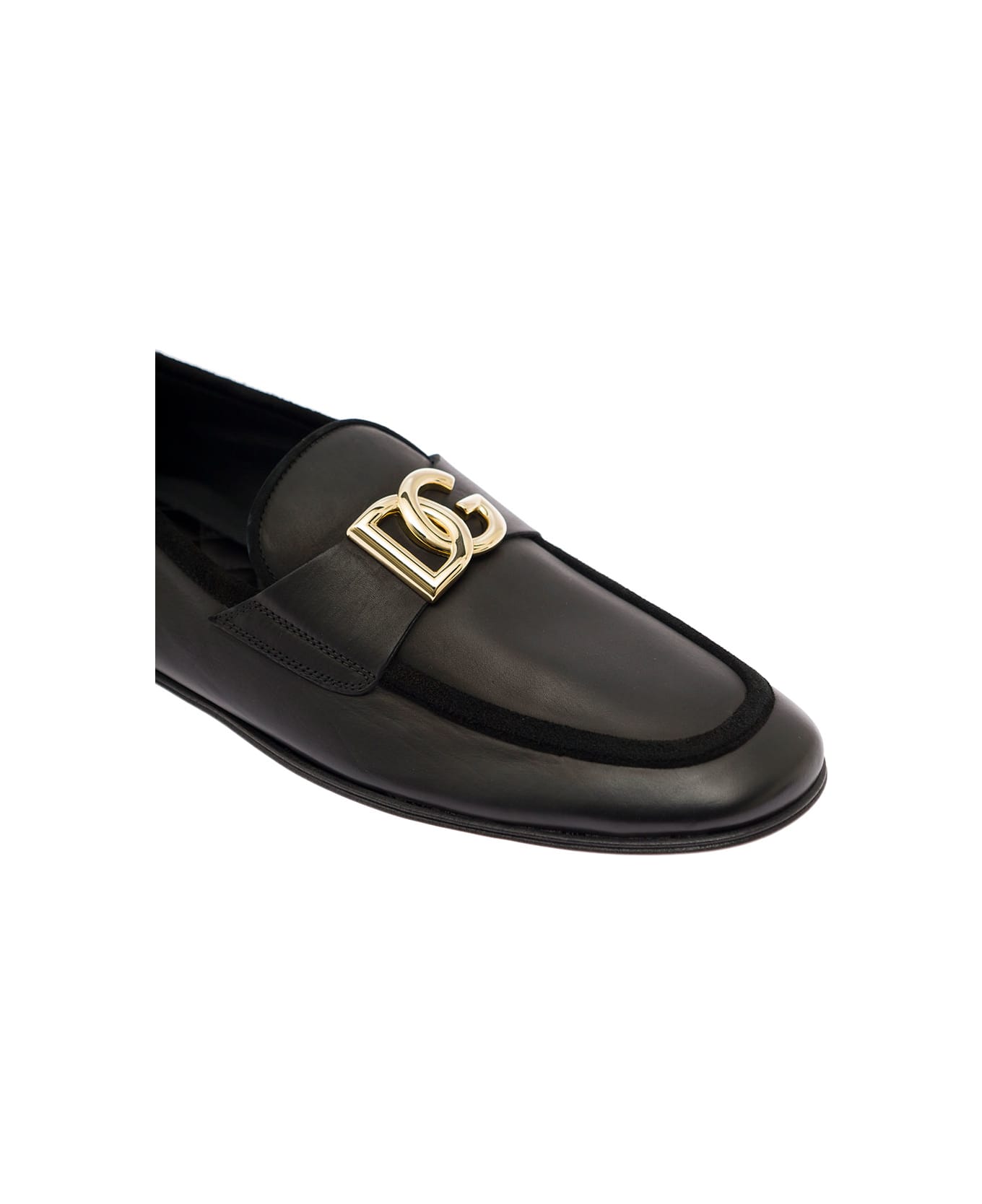 Dolce & Gabbana Black Loafers With Interlocking Dg Logo Placque In ...