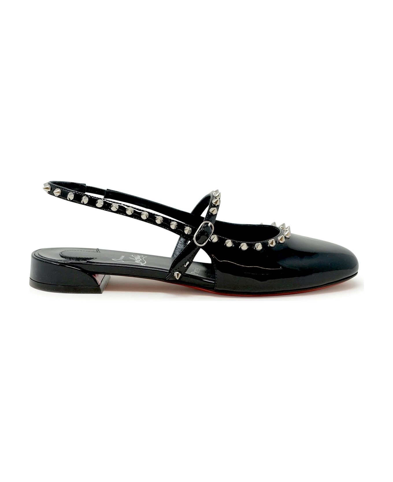 Christian Louboutin Black Patent Leather Sweet Janispikes Flat Ballerinas - BLACK