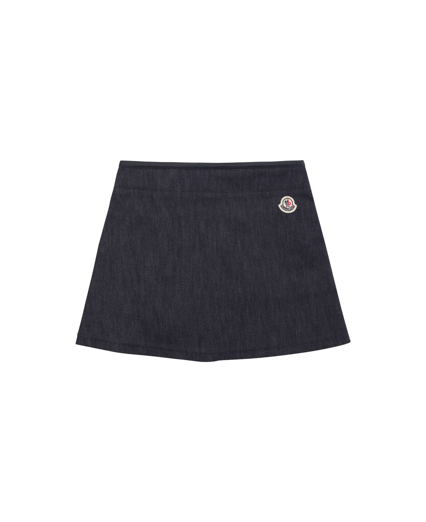 Moncler Mini Blue Skirt With Branded Buttons In Stretch Cotton Denim Girl - Blu