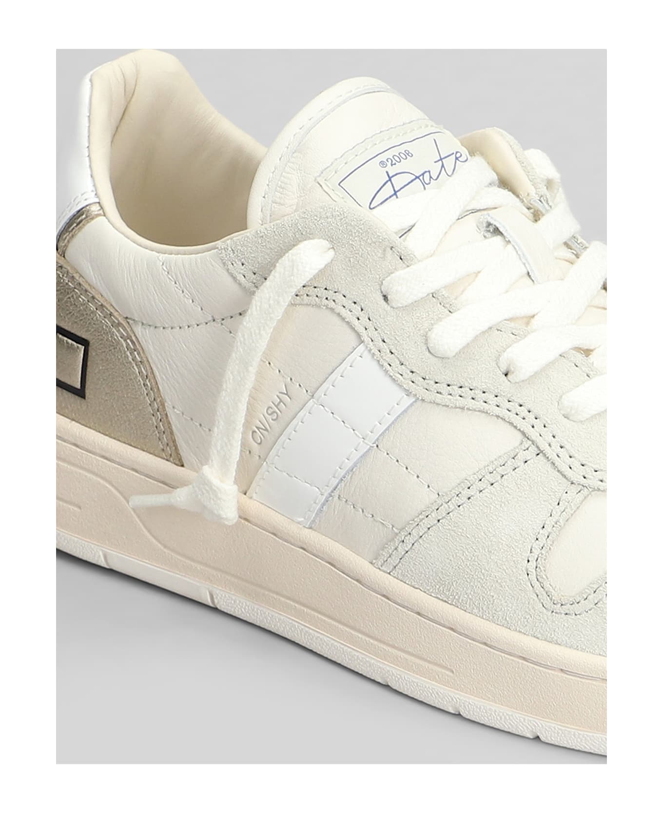 D.A.T.E. Court Shiny Sneakers In White Suede And Leather - white