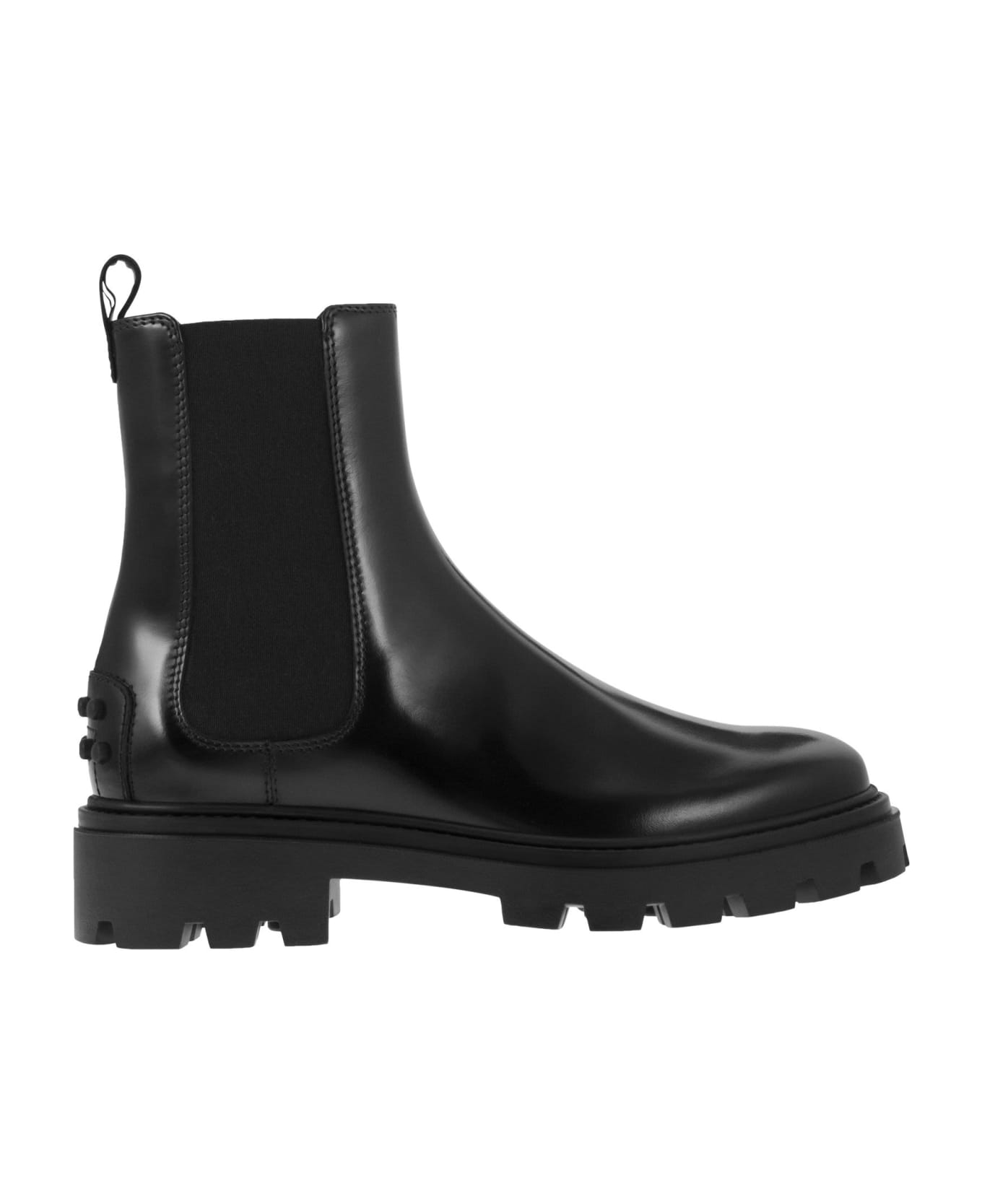 Tod's Beatles Bootie With Stretch Inserts And Rubber Detail In Leather - Black ブーツ