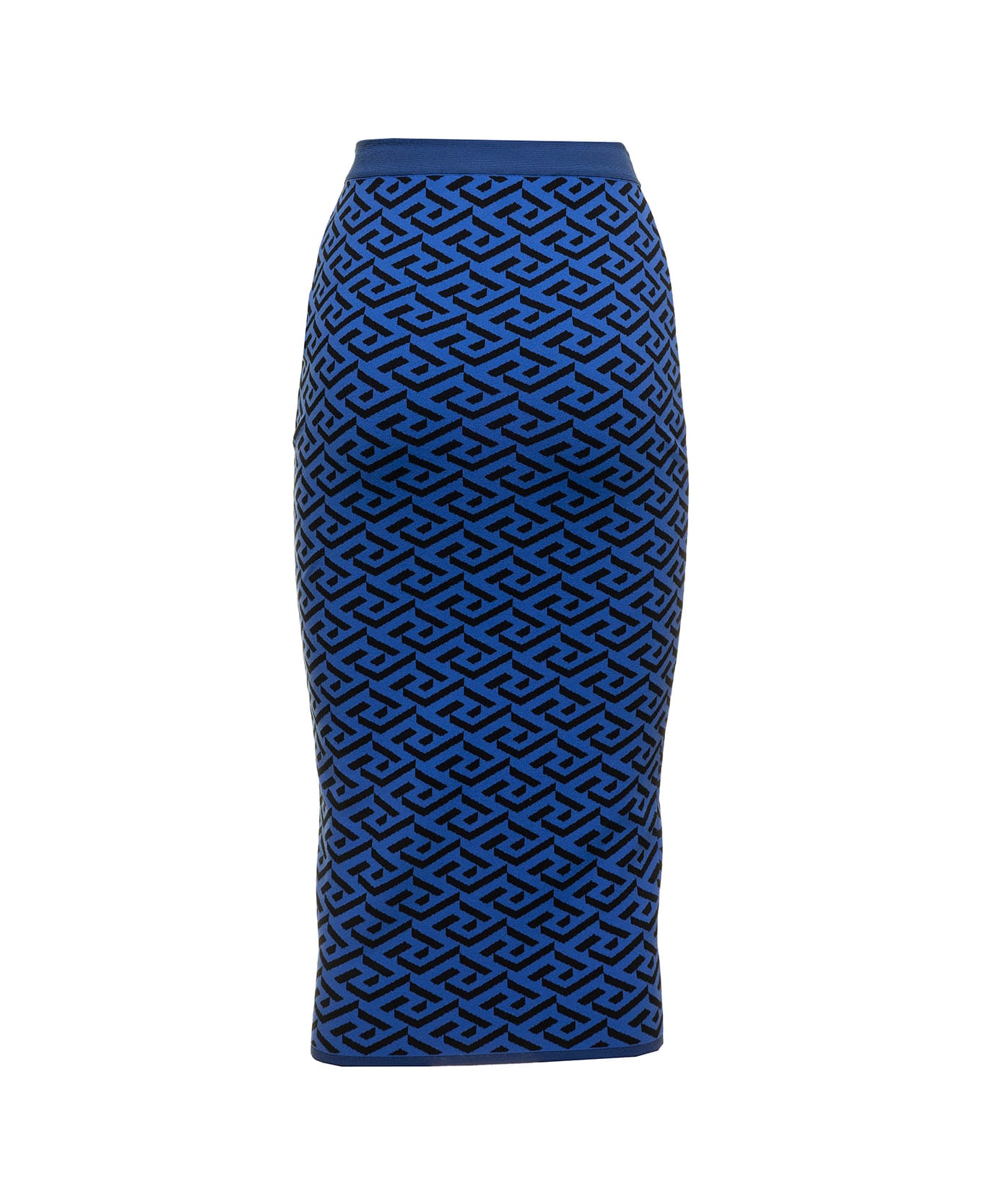 Versace Woman's Blue Viscose Longuette Skirt With Jacquard Print - Blu