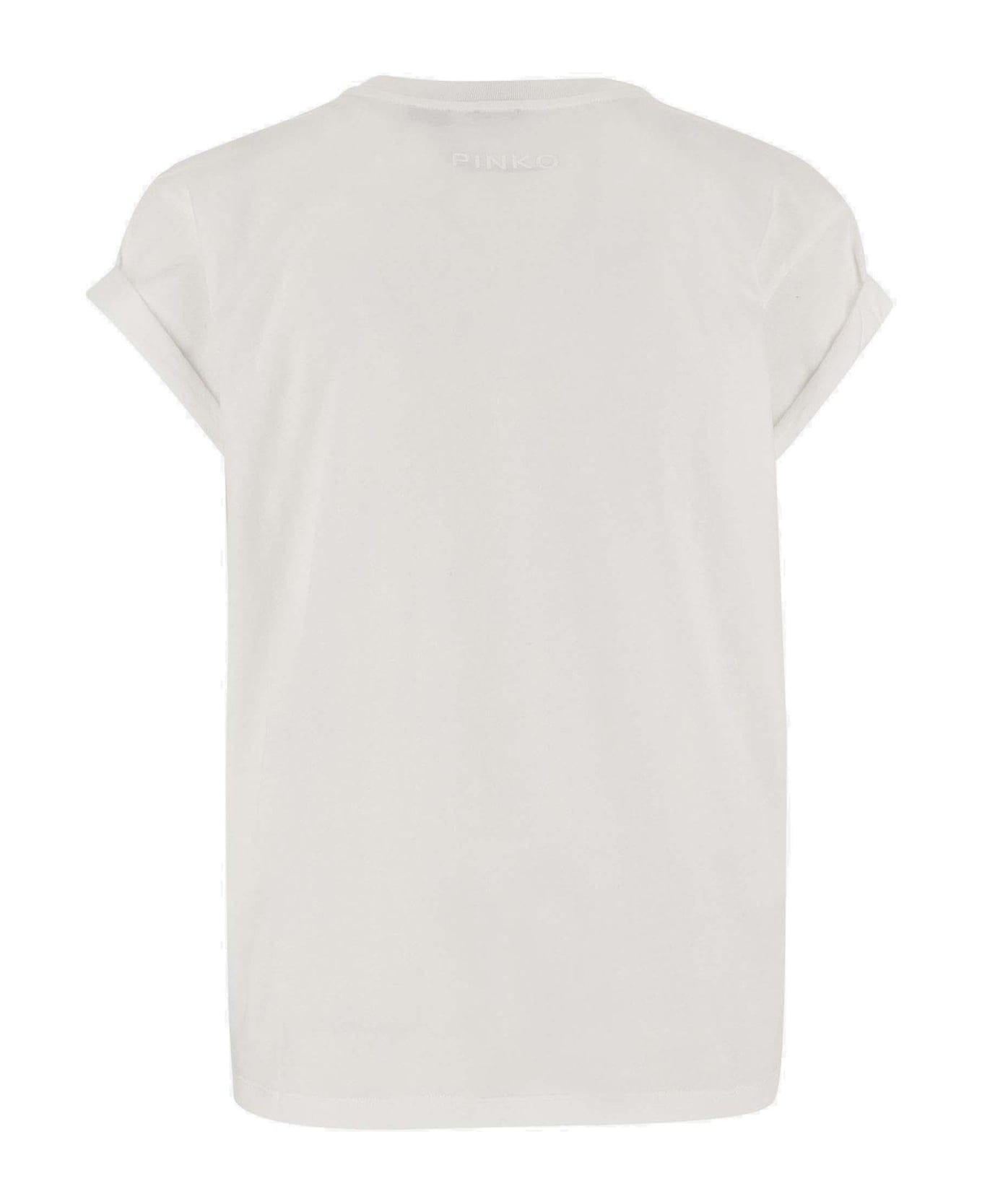 Pinko Love Birds Printed Crewneck T-shirt - White Tシャツ