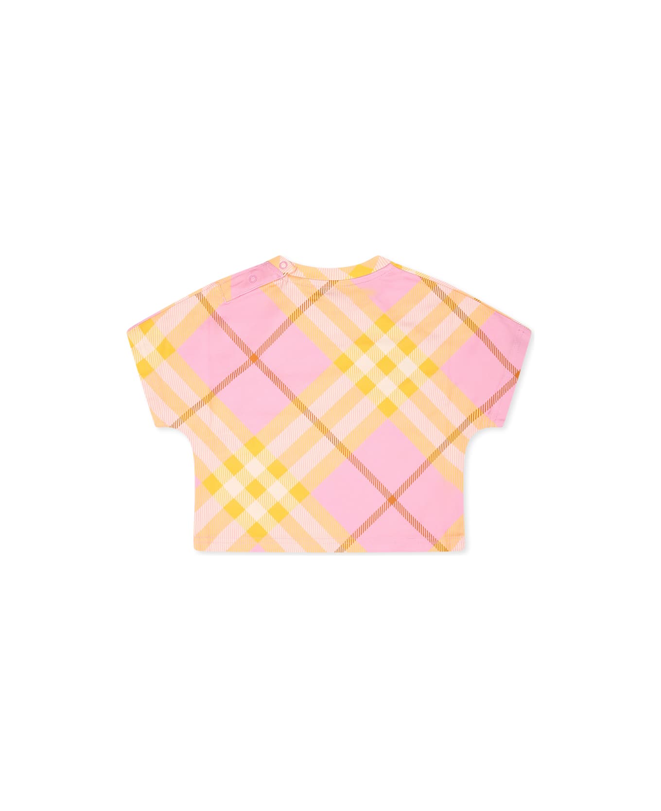 Burberry Pink T-shirt For Baby Girl With Check Vintage - Rosa