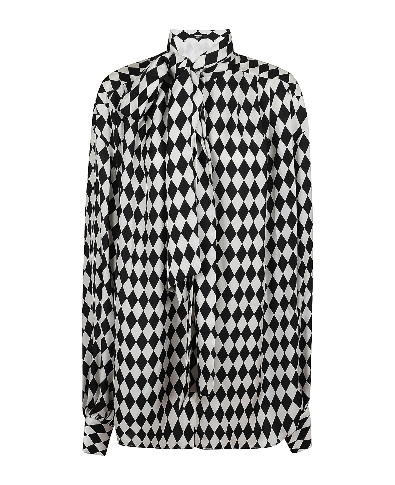 Balmain Geometric Patterned Satin Shirt - Gab Blanc Noir