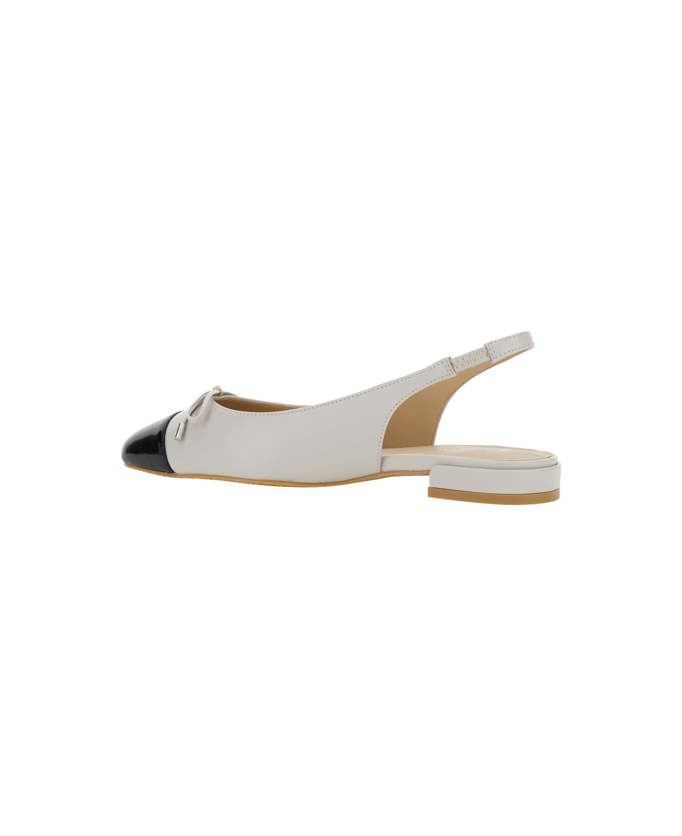 Stuart Weitzman Grey Slingback Ballet Shoes With Cap Toe And Bow Detail In Leather Woman - Grey