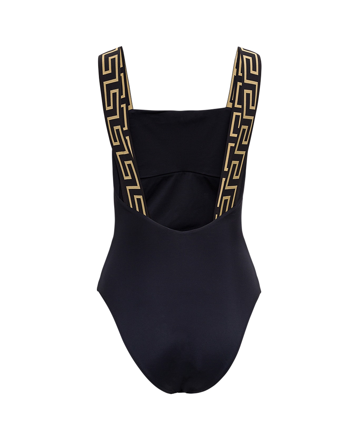 Versace One-piece Swimsuit With Greca Straps - Black