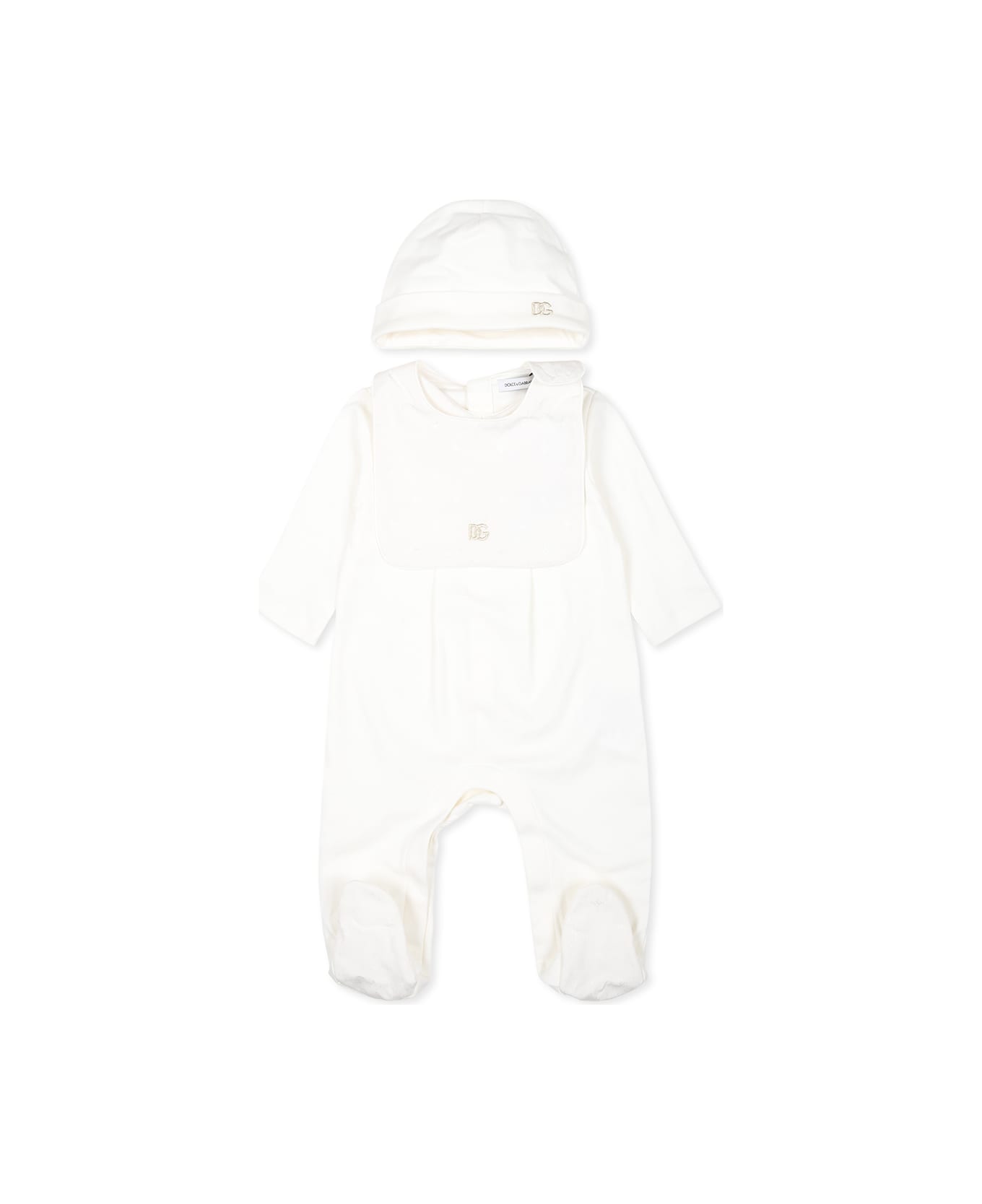 Dolce & Gabbana White Babygrow Set For Babykids With Logo Dg - White