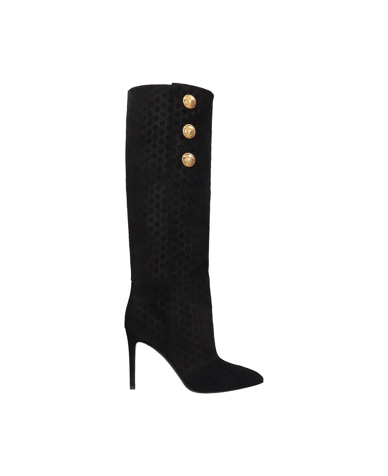 Balmain High Heels Boots In Black Suede - black