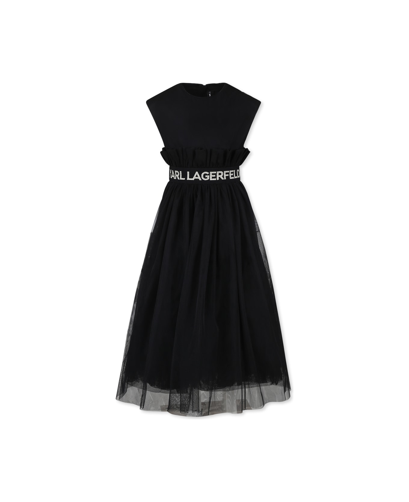 Karl Lagerfeld Kids Black Dress For Girl With Logo - Black