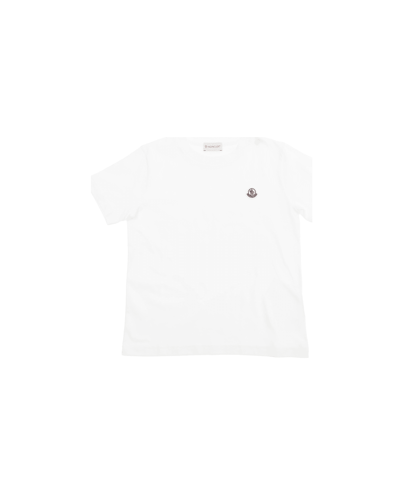 Moncler White Crewneck T-shirt With Logo Patch In Cotton Boy - White