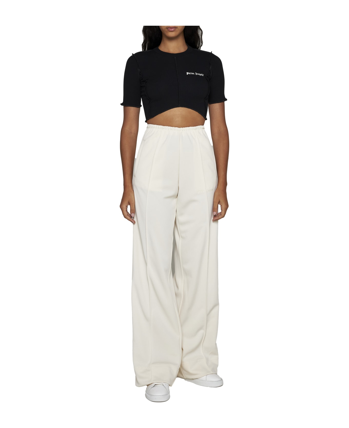 Palm Angels Logo Cropped Top - Black off white