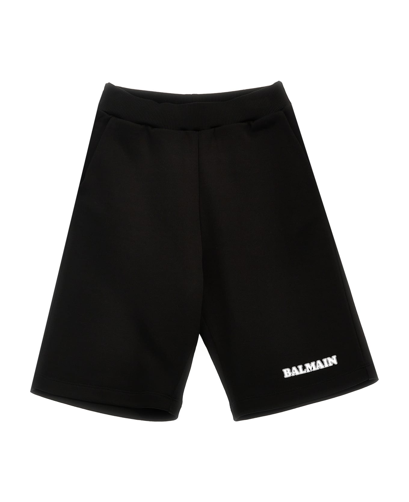 Balmain Logo Print Bermuda Shorts - White/Black ボトムス