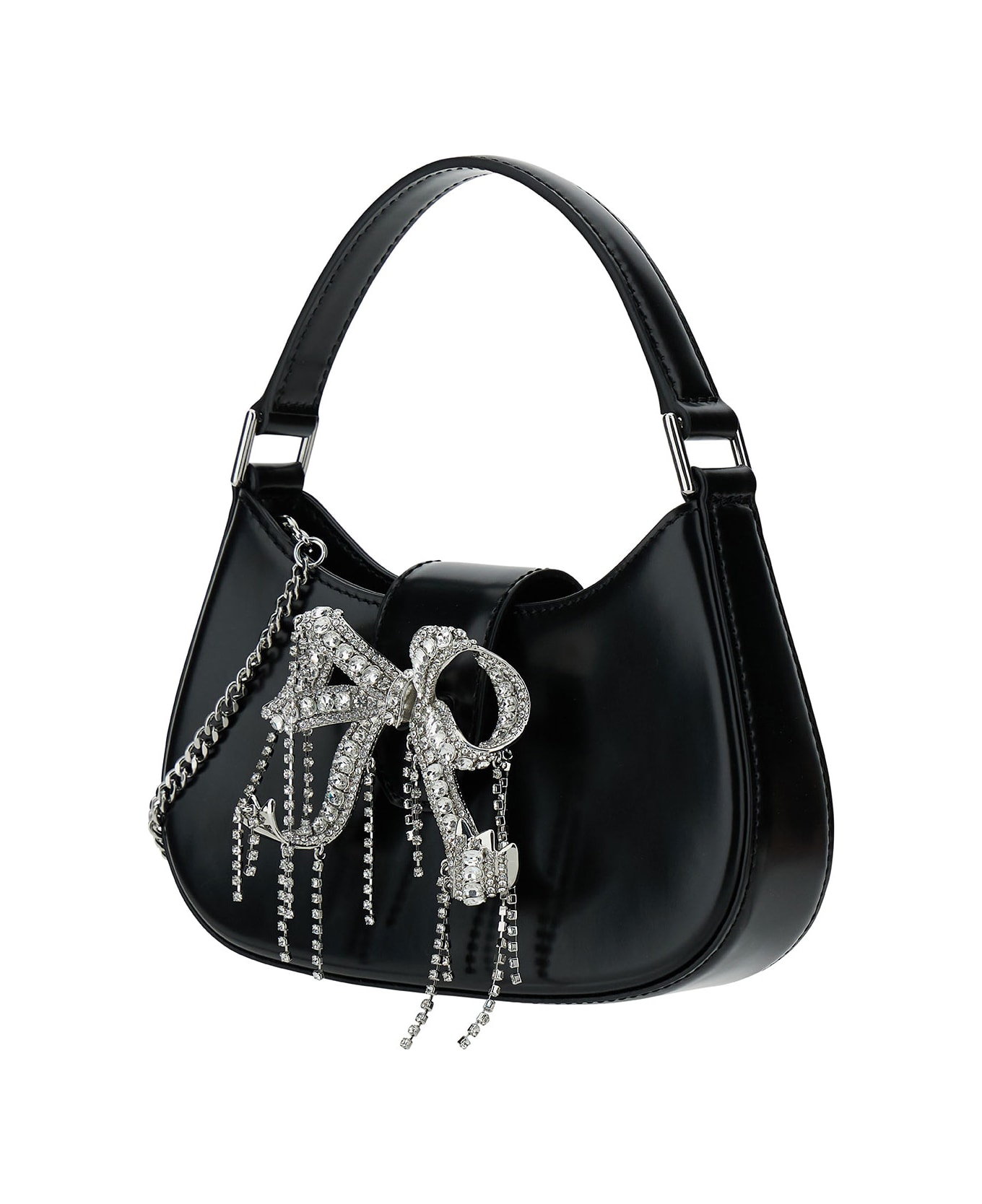 self-portrait Black Hobo Bag With Swarowski Bow Detail In Glossy Leather Woman - Black トートバッグ