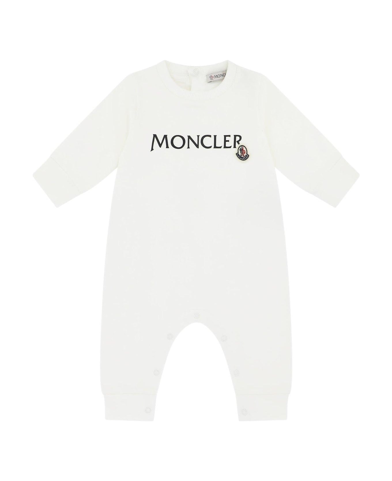 Moncler Logo-printed Long Sleeved Romper - White ボディスーツ＆セットアップ