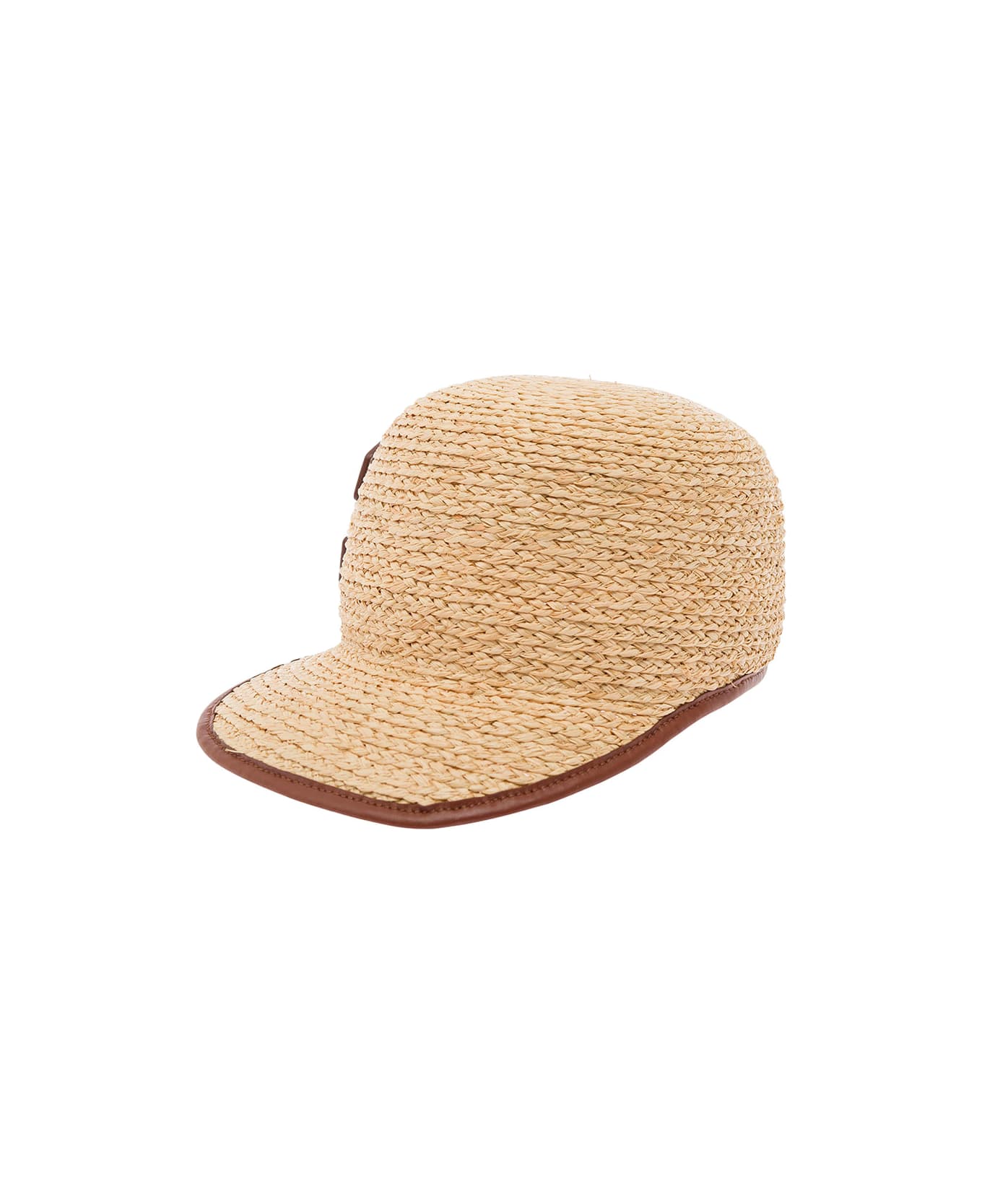 Casadei Beige Baseball Cap With Logo Detail In Leather And Rafia Woman - Beige 帽子