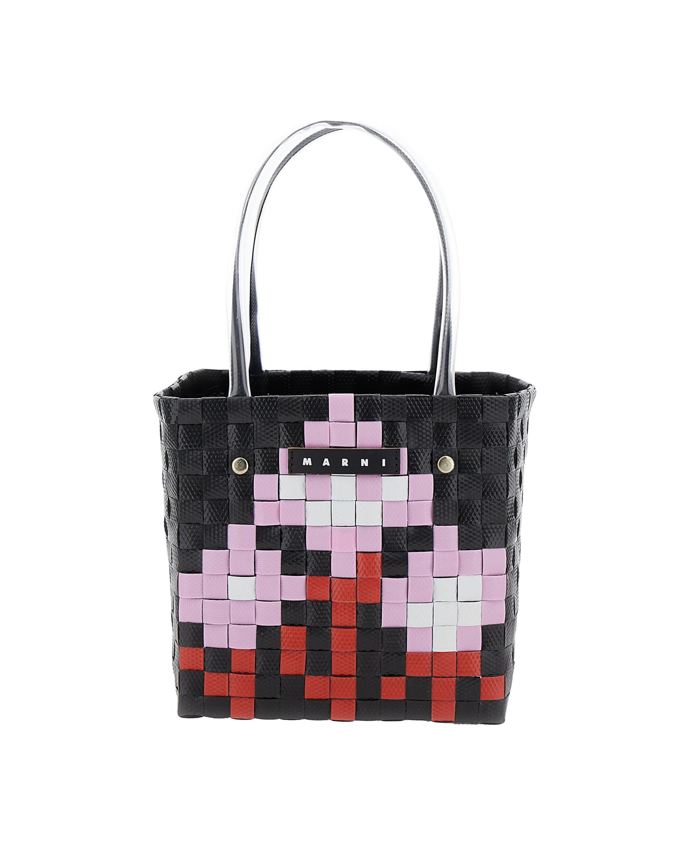 Marni Black Handbag With Floreal Motif In Woven Materials Girl - Multicolor