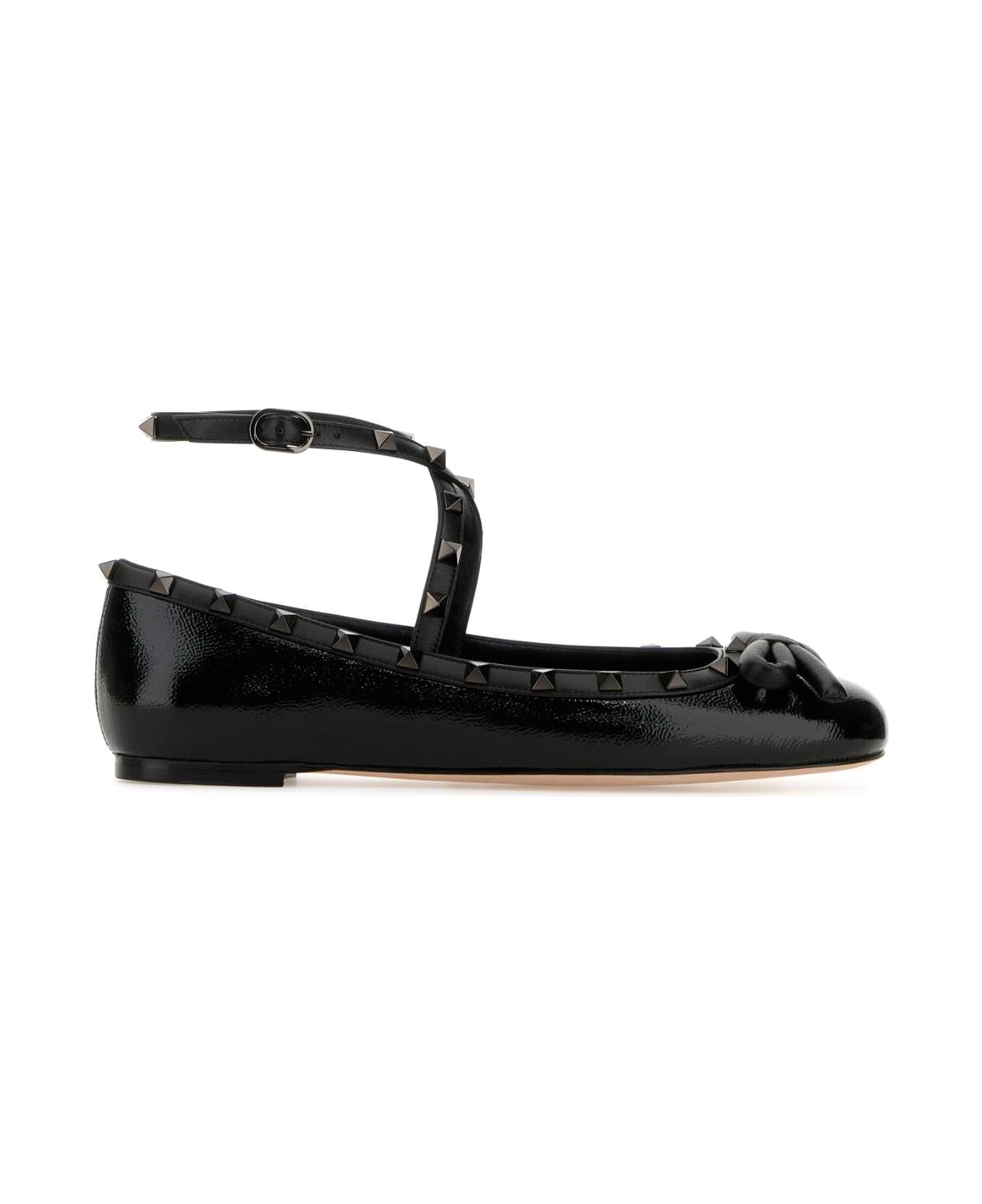 Valentino Garavani Black Leather Rockstud Ballerinas - NERO