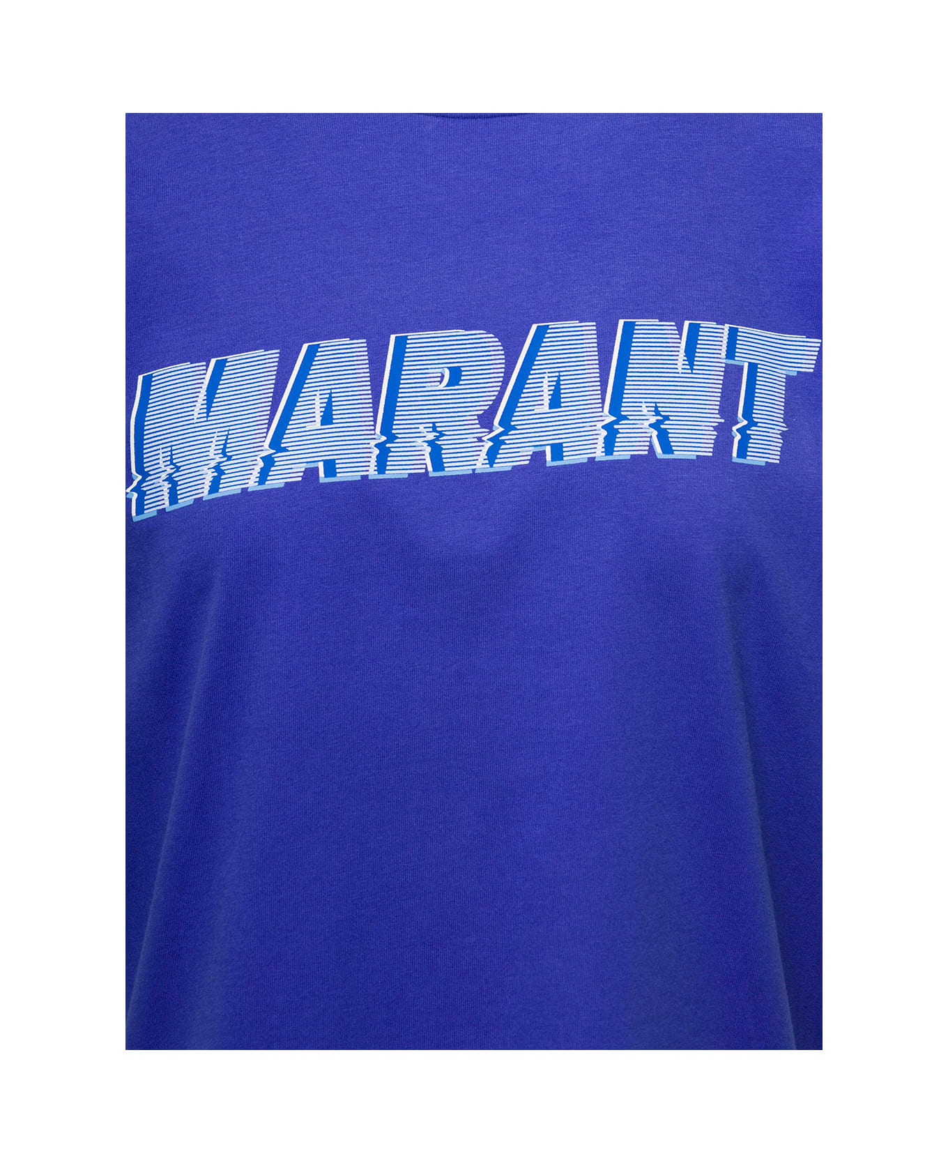 Isabel Marant Étoile Blue Crewneck Tshirt With Logo-print In Cotton Woman - Blu