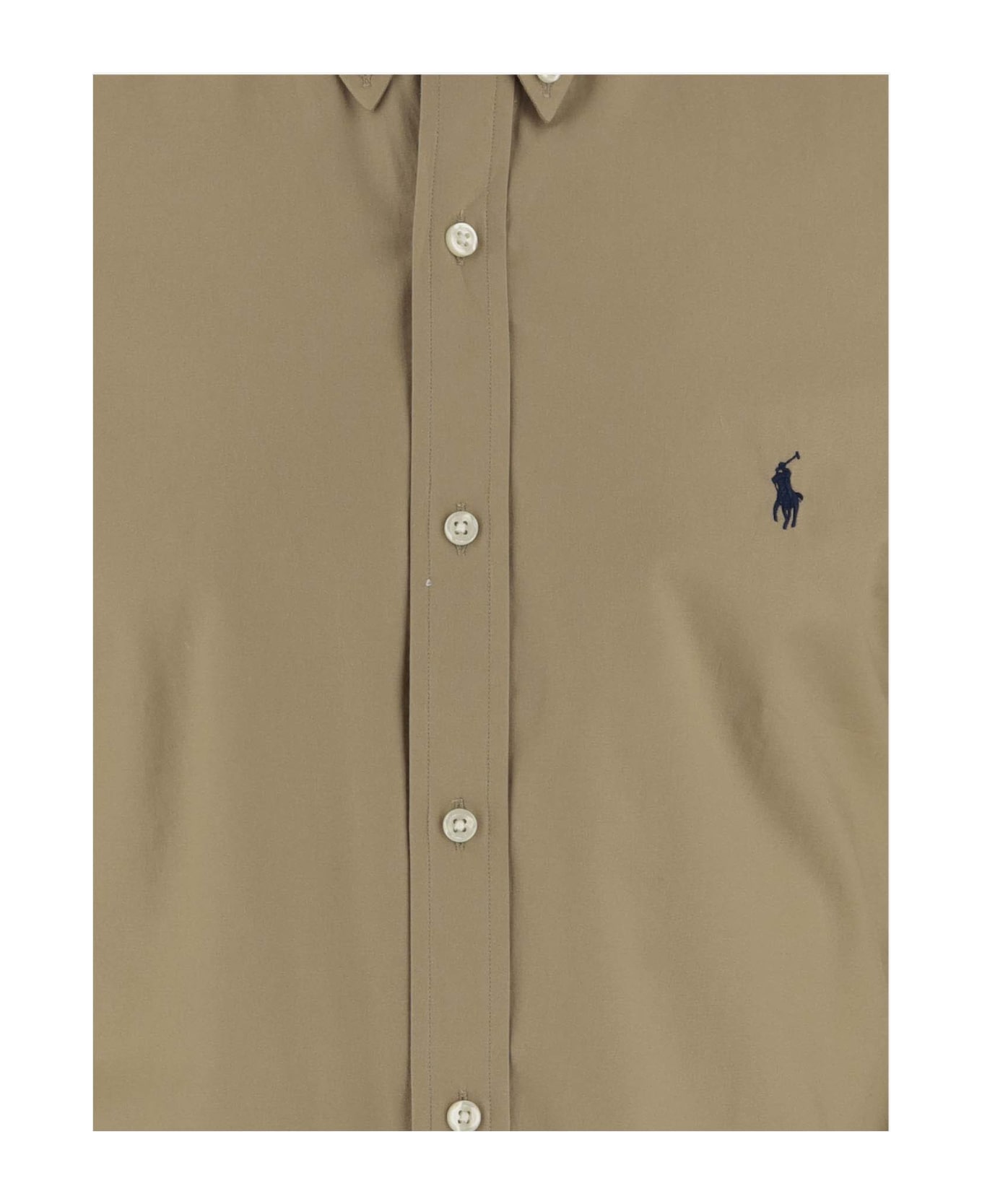 Polo Ralph Lauren Stretch Cotton Shirt With Logo - Beige