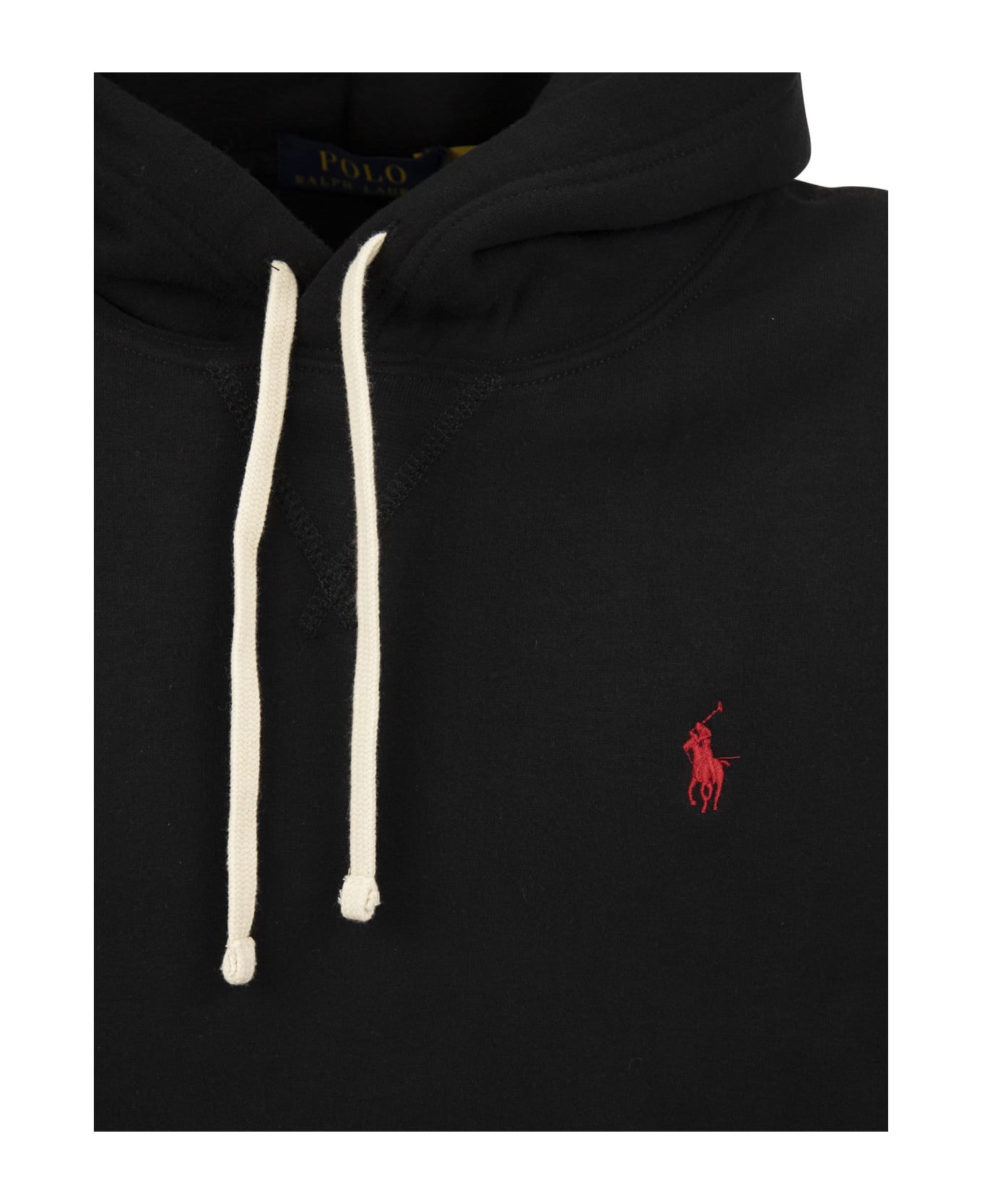 Polo Ralph Lauren Black Hoodie With Contrasting Logo Embroidery In Cotton Man - Black