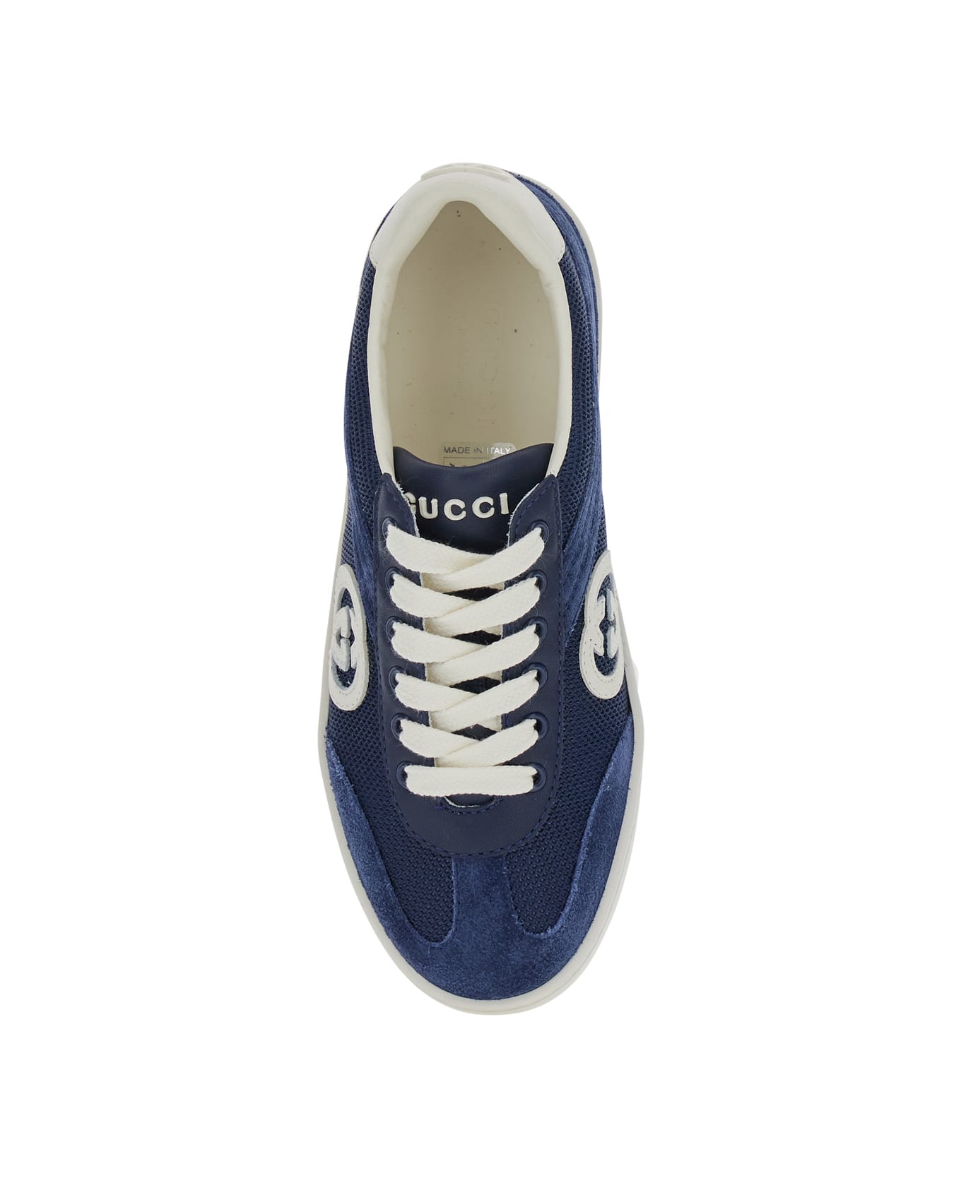 Gucci Blue Sneaker With Gg Cross On The Side And Back In Suede And Fabric Boy - Blu