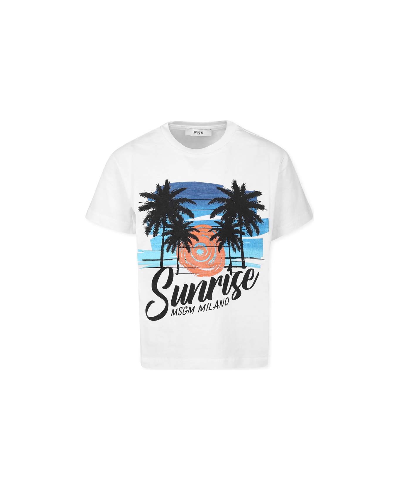 MSGM White T-shirt For Kids With Palm Tree And Logo - White