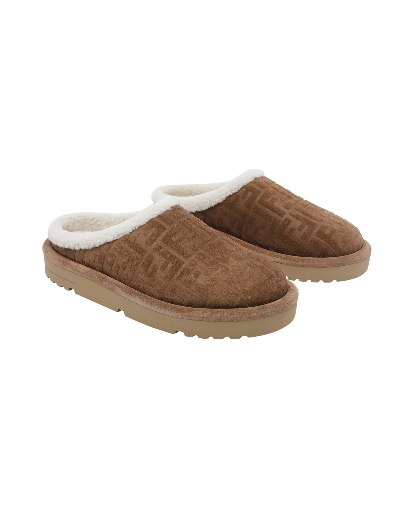 Fendi Ff Motif Embossed Mules - Brown