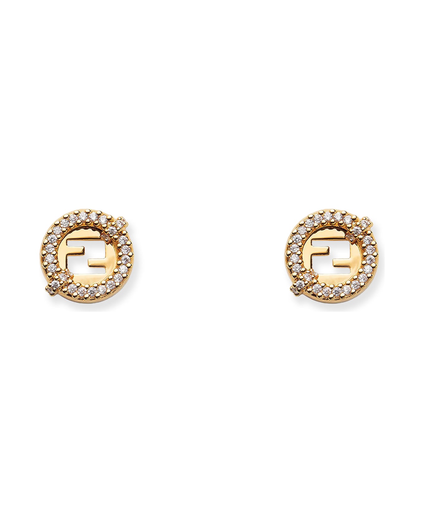 Fendi Everround Metal Earrings With Rhinestones - ORO SOFT+CRYSTAL