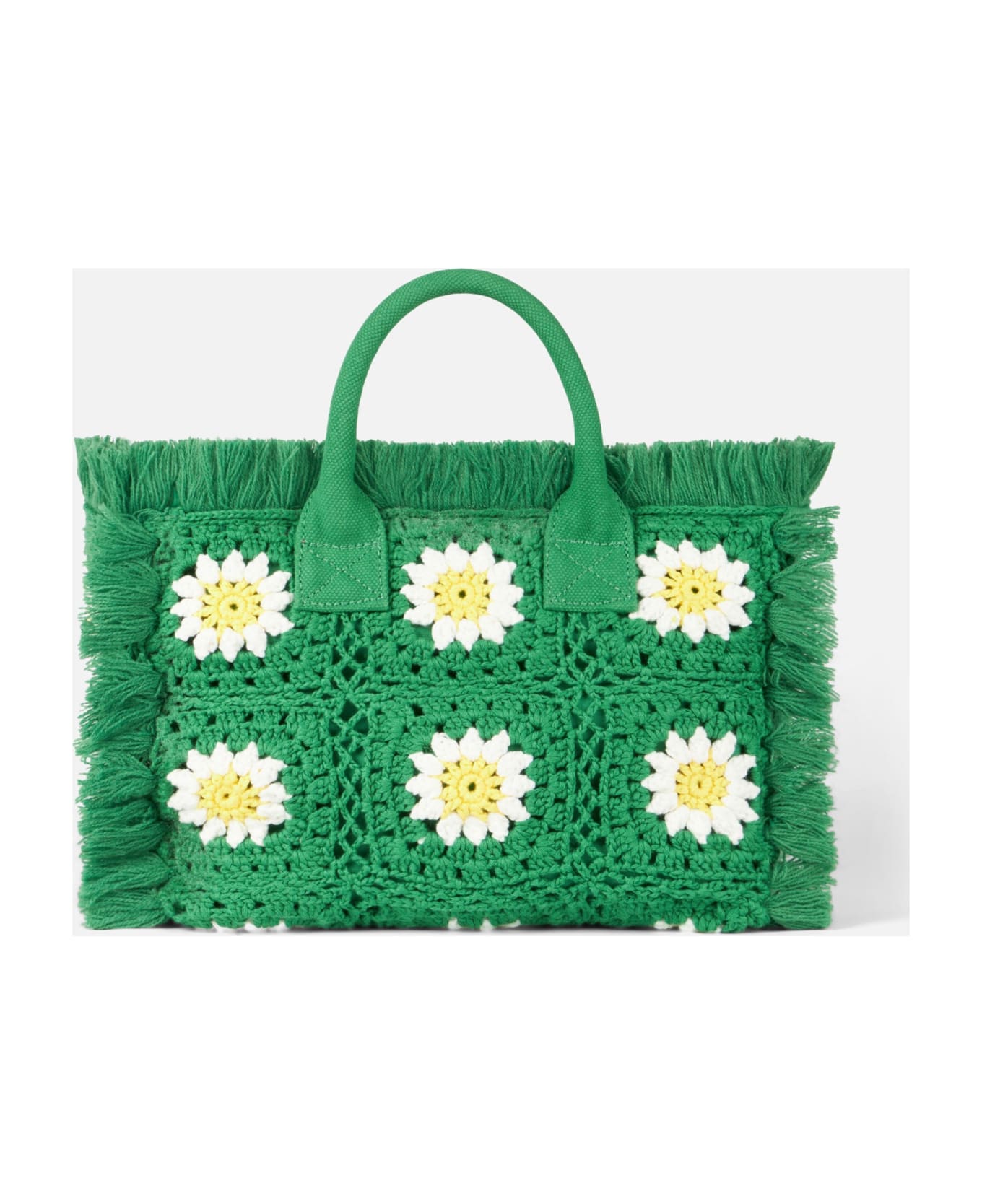 MC2 Saint Barth Colette Handbag With Crochet Flower Patches - GREEN