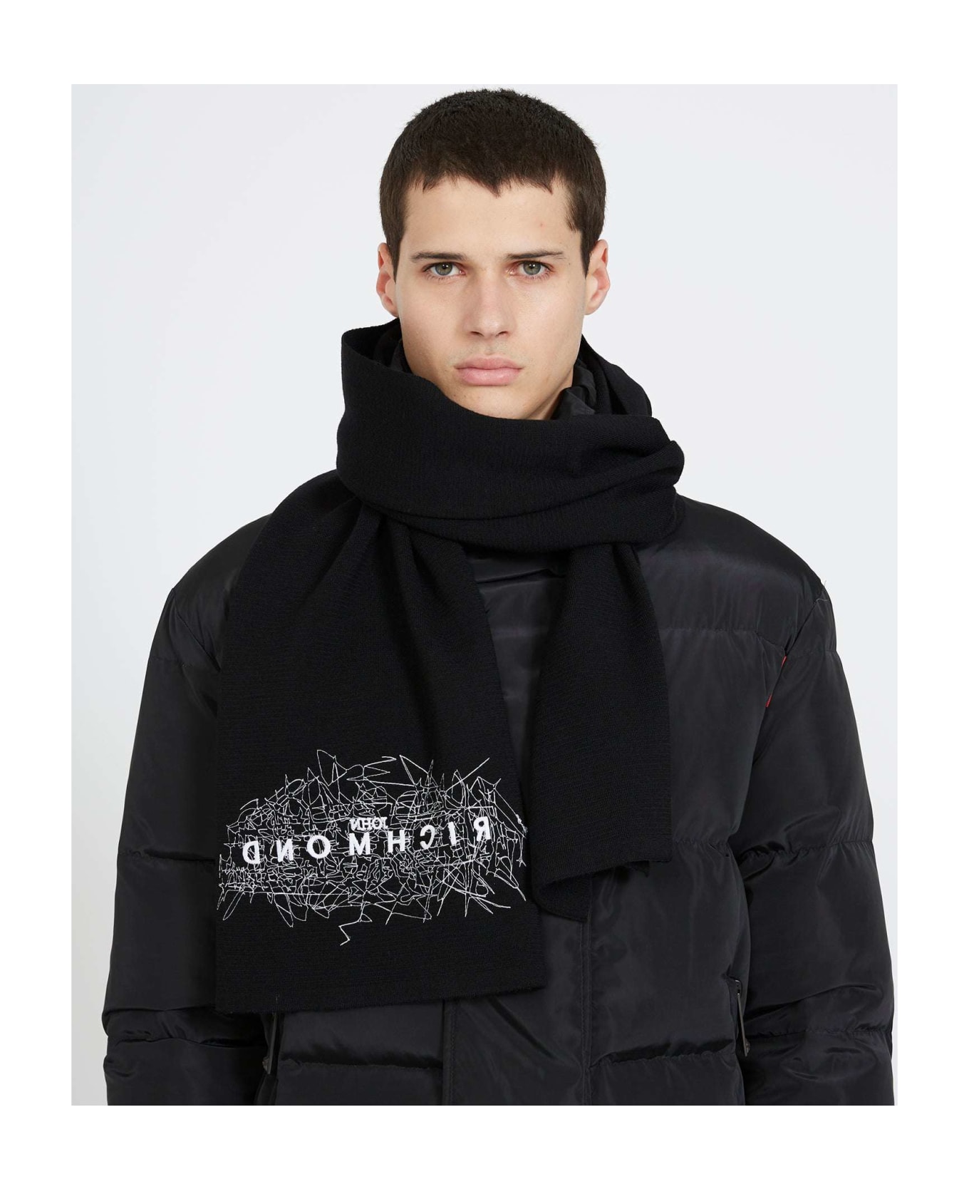 John Richmond Scarf With Embroidered Detail - Nero