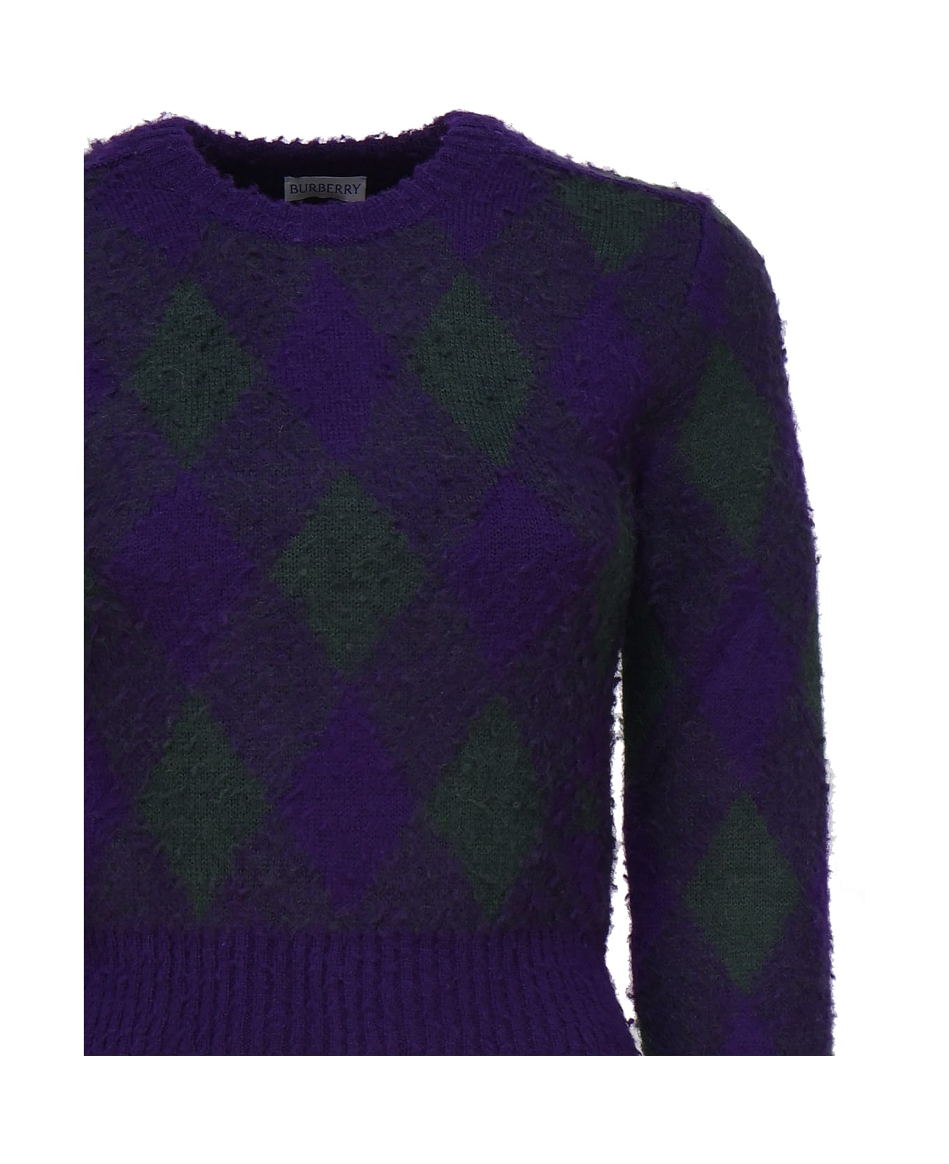 Burberry Cropped Sweater In Argyle Wool - Royal