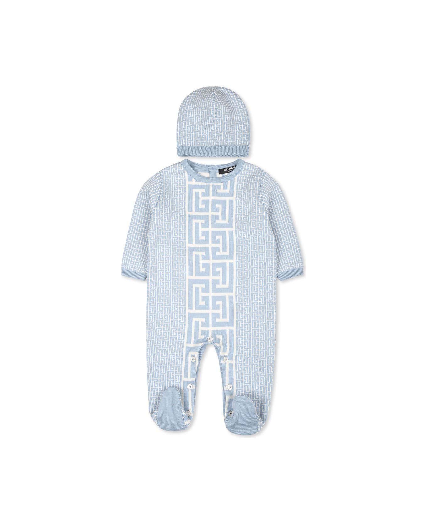 Balmain Light Blue Babygrow Set For Baby Boy With Labyrinth - Light Blue