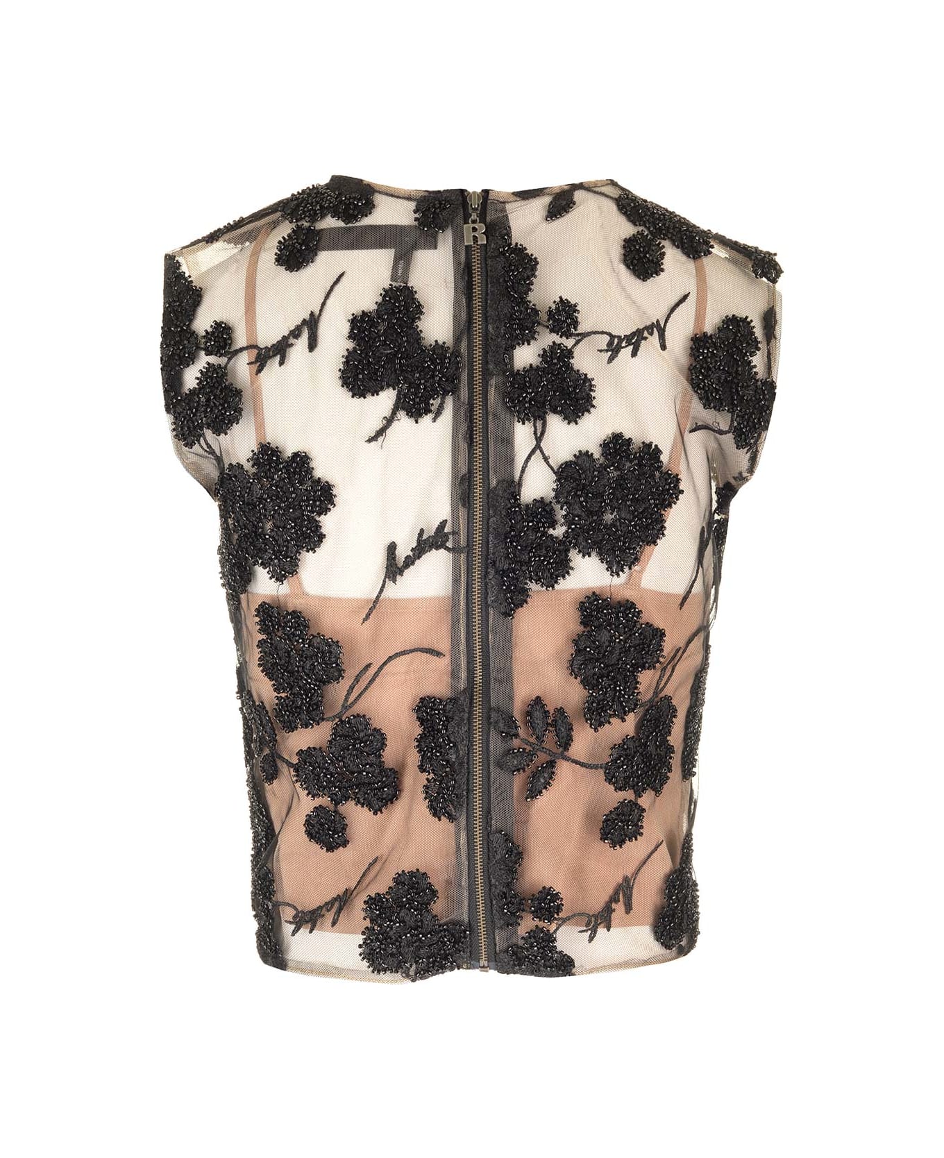 Rotate by Birger Christensen Black Floral Beaded Top - Black