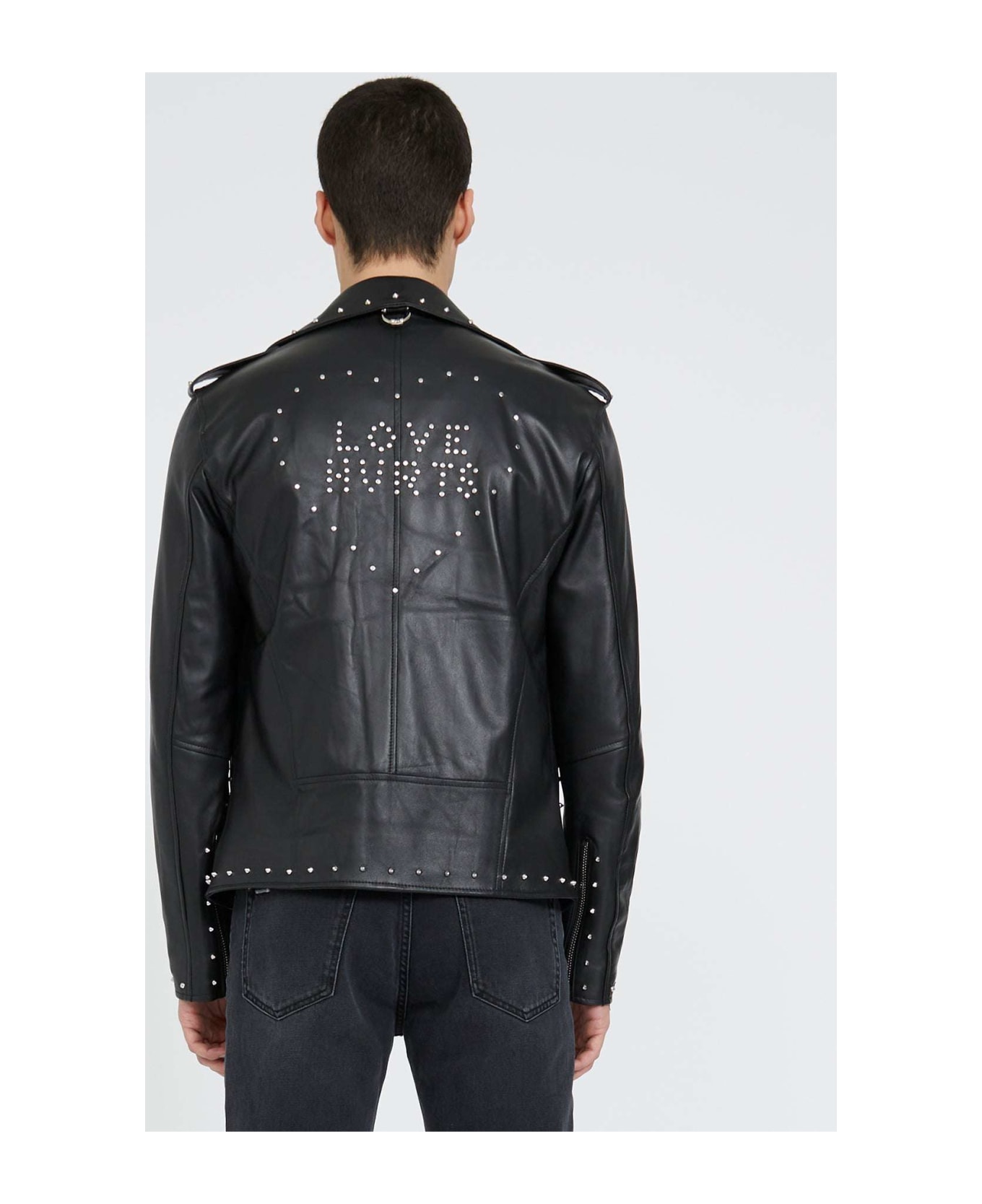 John Richmond Leather Jacket With Applications On The Back - Nero レザージャケット