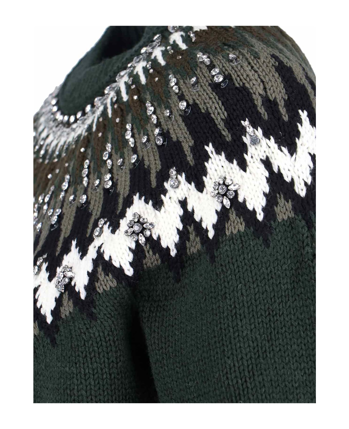 Gucci Wool Sweater With Rhinestones - Green