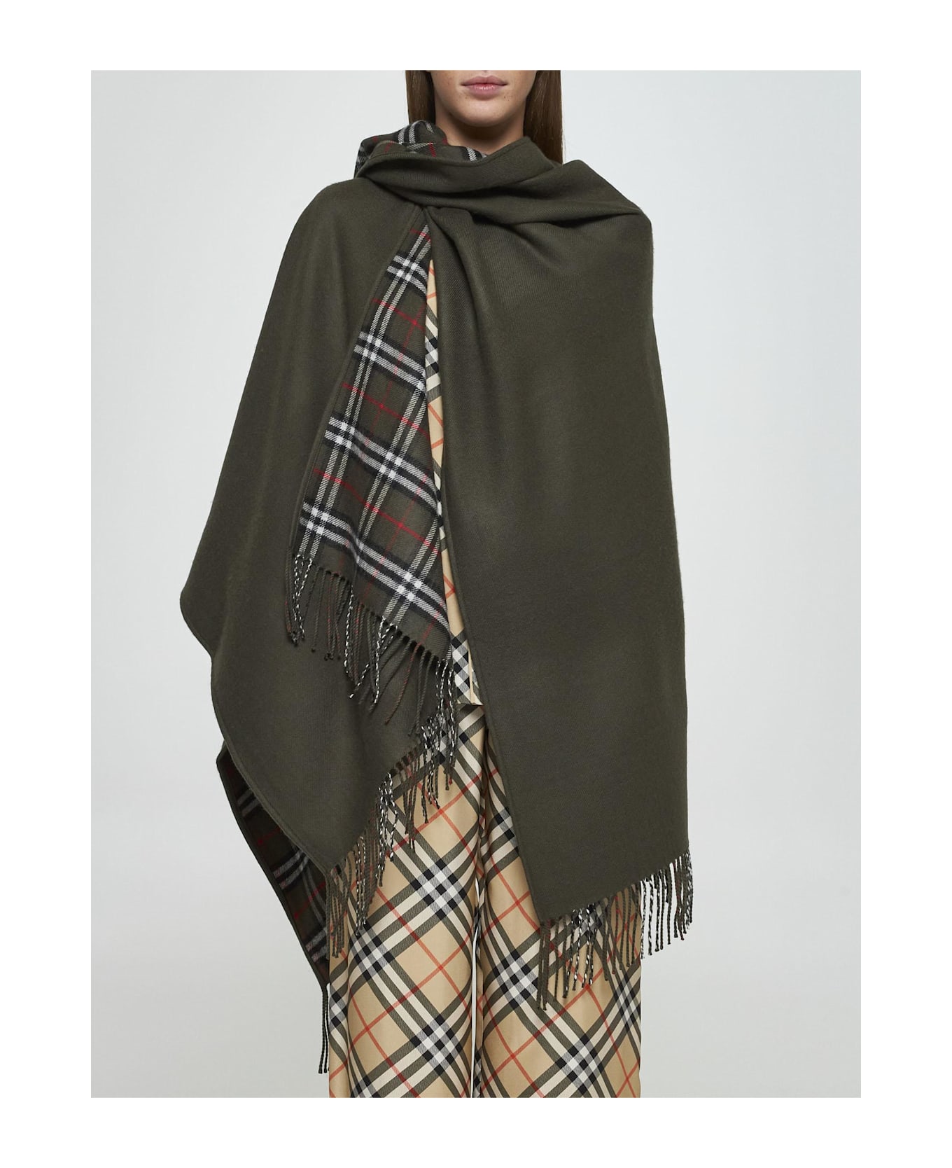 Burberry Check Wool Reversible Cape - Green コート