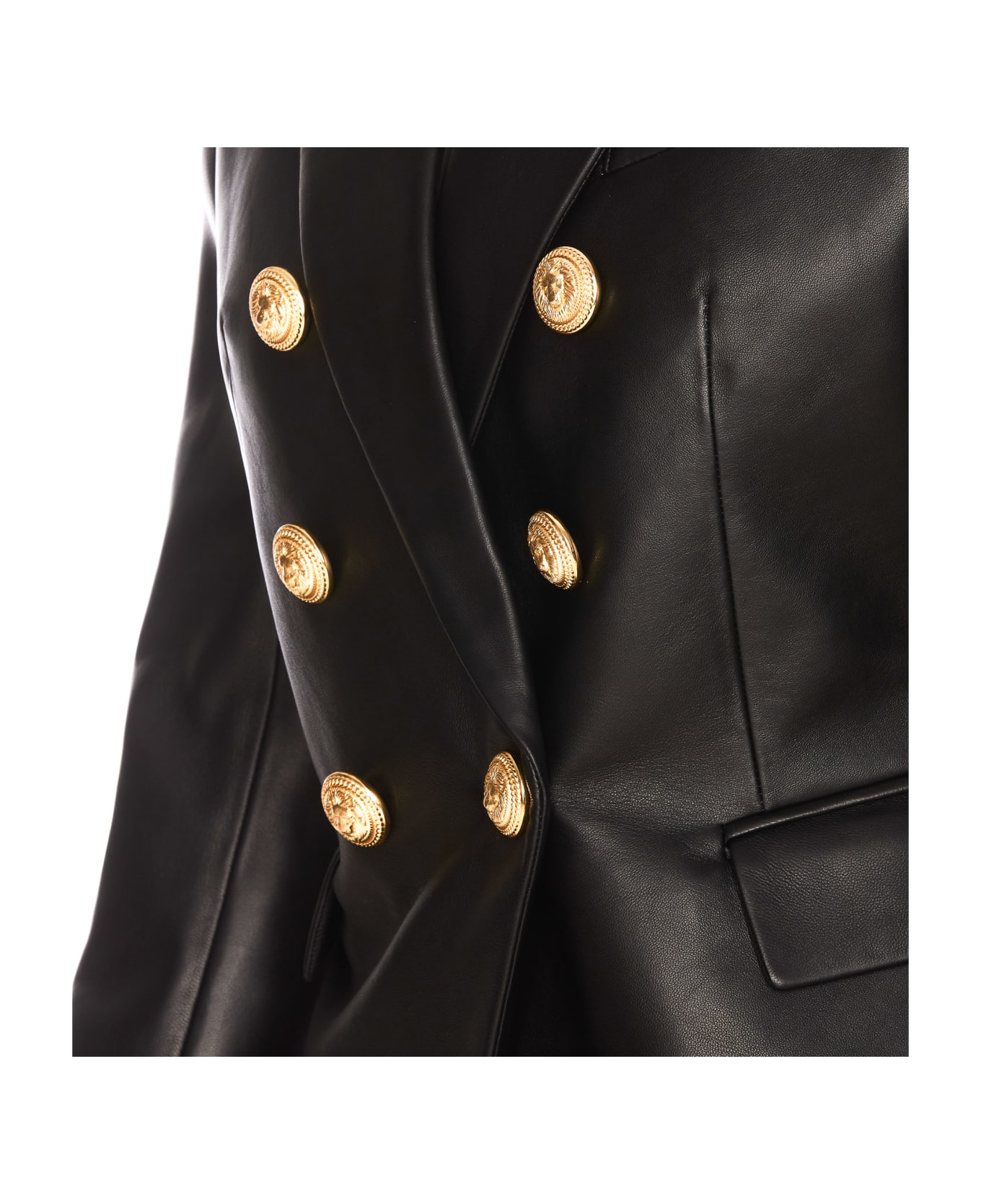 Balmain 6 Buttons Classic Leather Jacket - Black