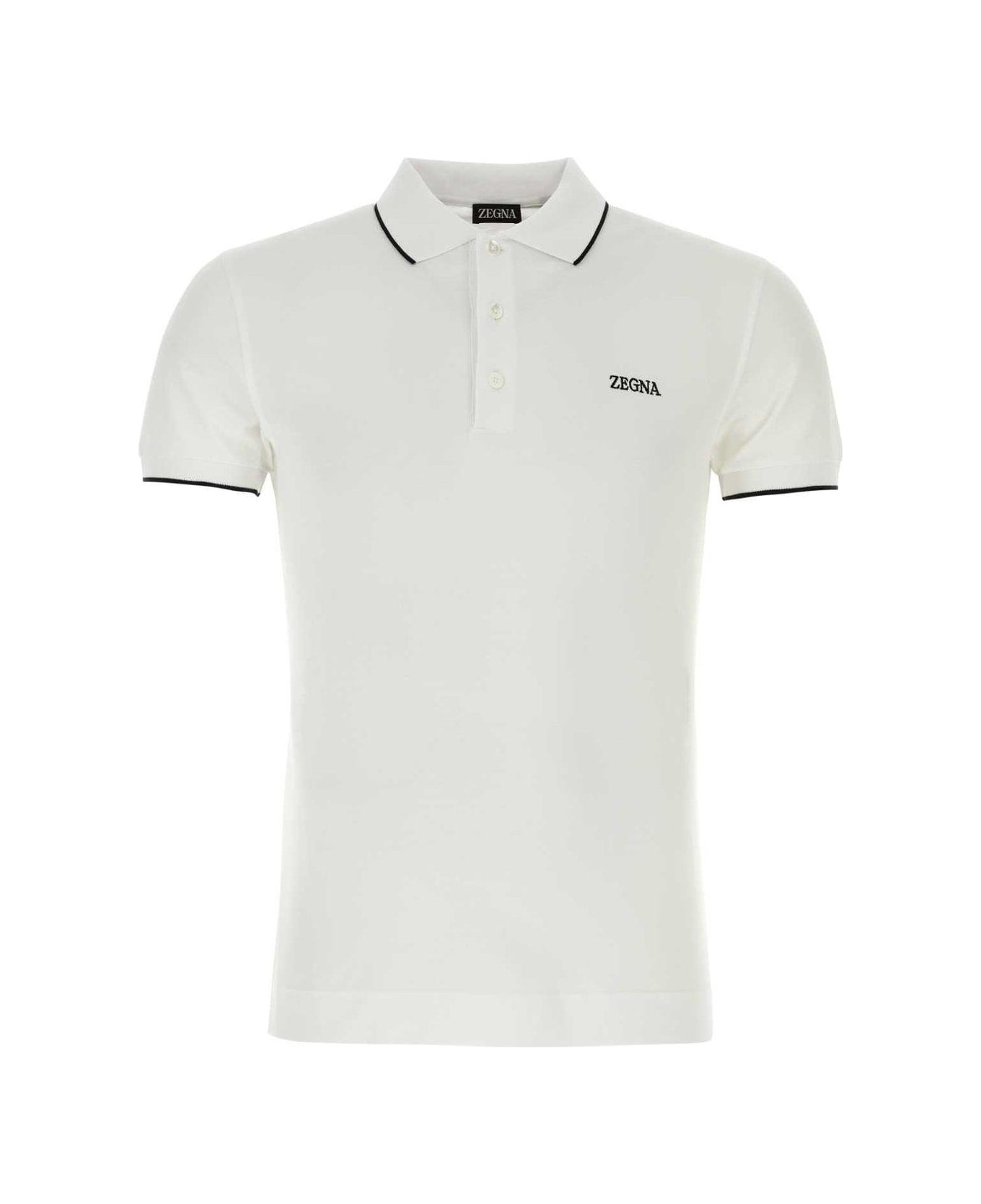 Zegna Logo Detailed Polo Shirt - WHITE