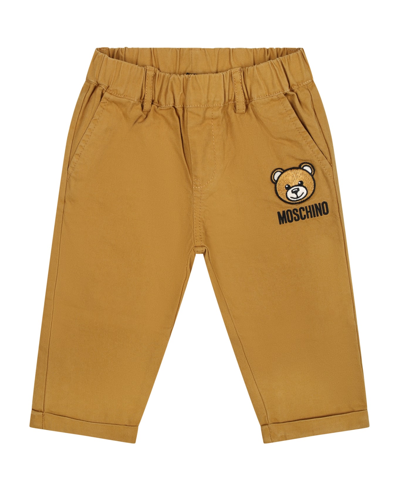Moschino Brown Trousers For Baby Boy With Teddy Bear And Logo - Brown