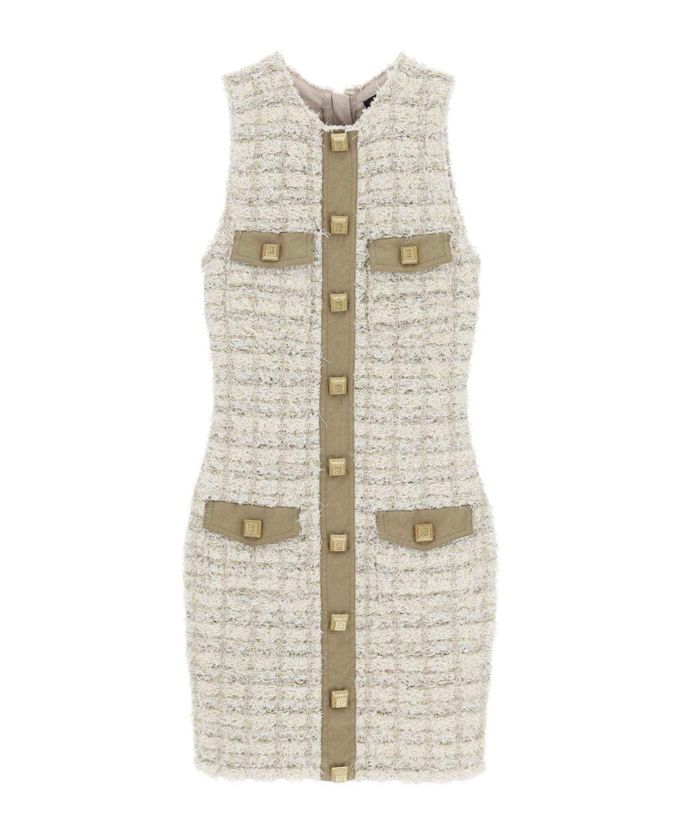 Balmain Sheath Tweed Mini Dress - MULTI BEIGE (Beige)