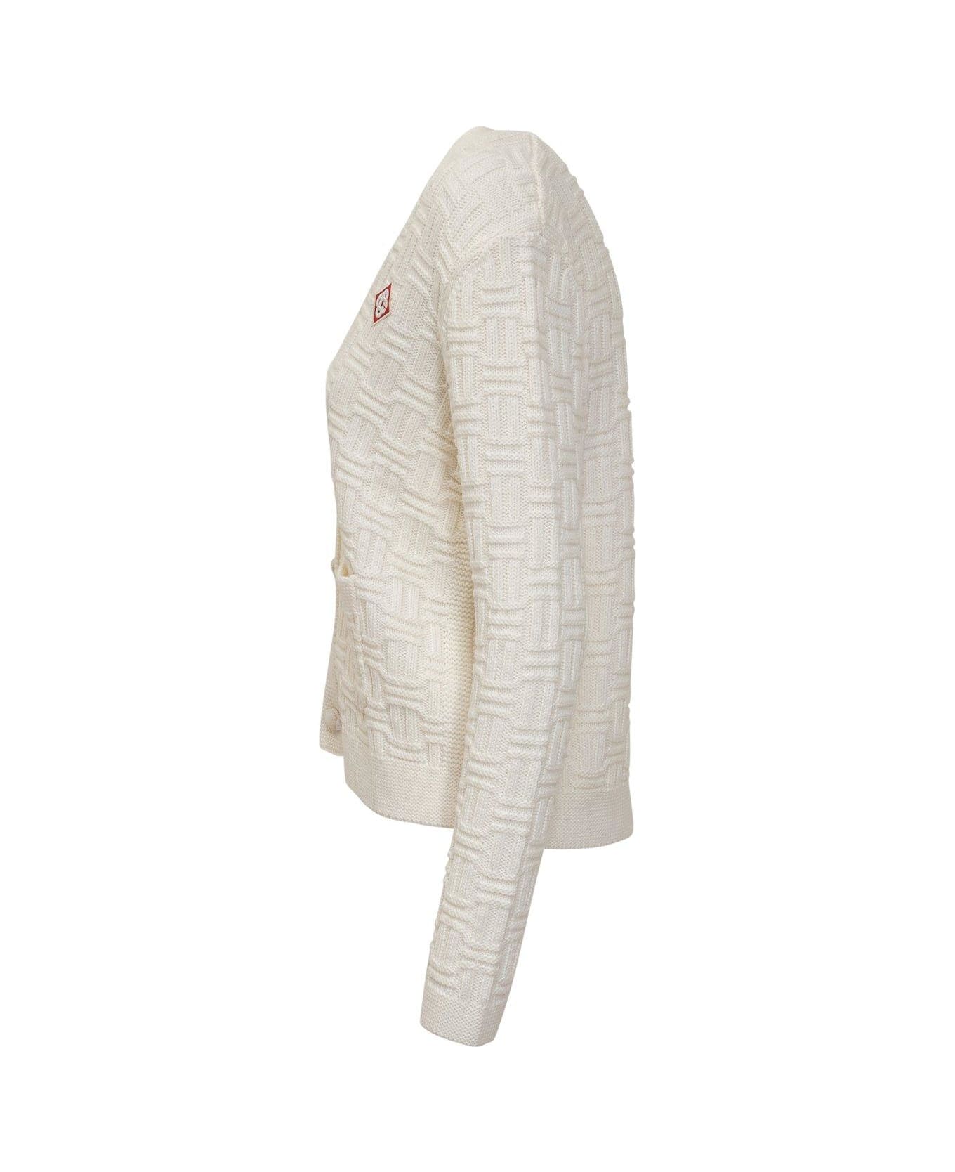 Casablanca Logo Patch Knit Cardigan - WHITE