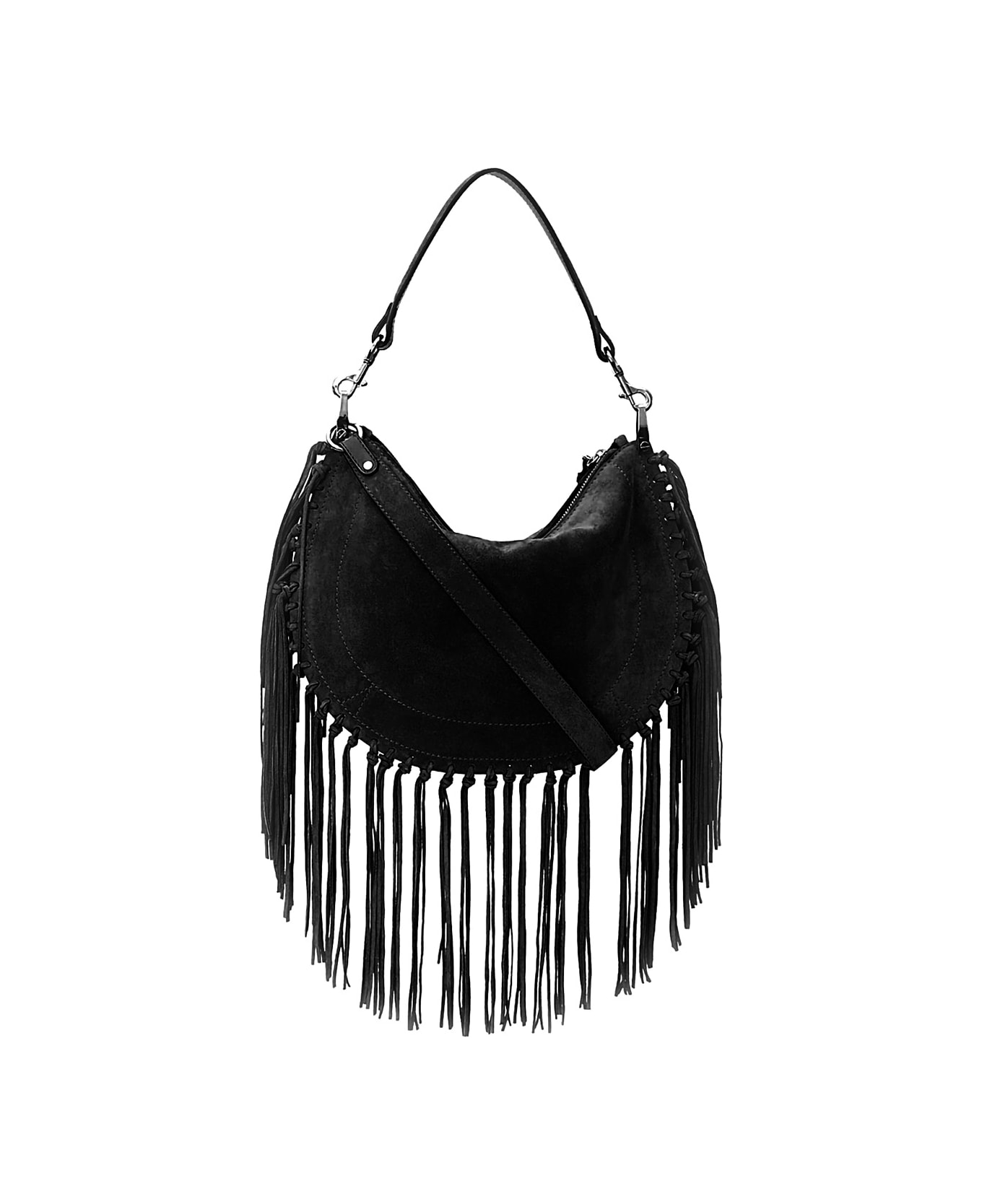 Isabel Marant 'oskan Soft' Black Bag With Stud Decorations And Fringed Edge In Suede Woman - Black