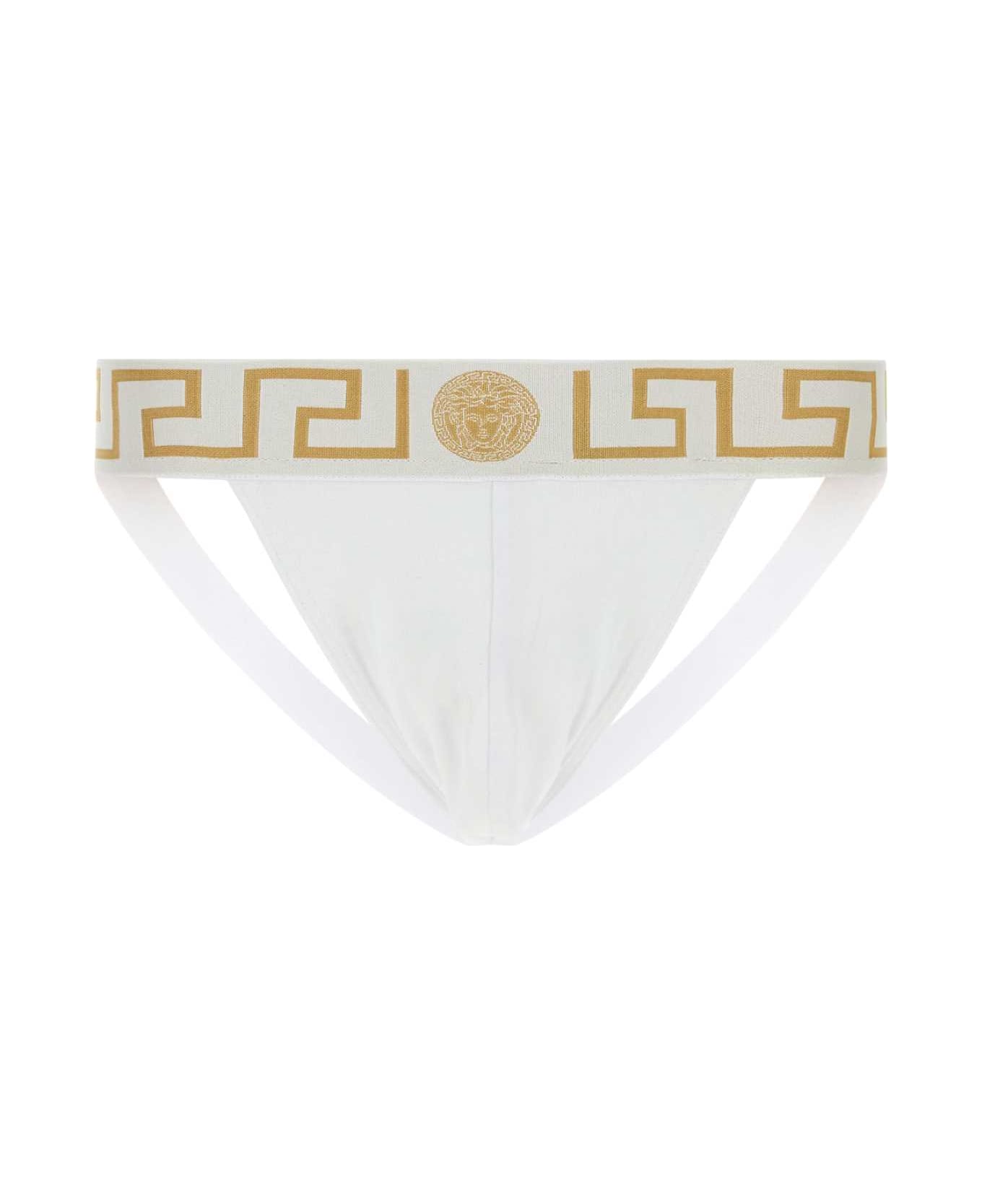 Versace White Stretch Cotton Brief - WHITEGREEKGOLD